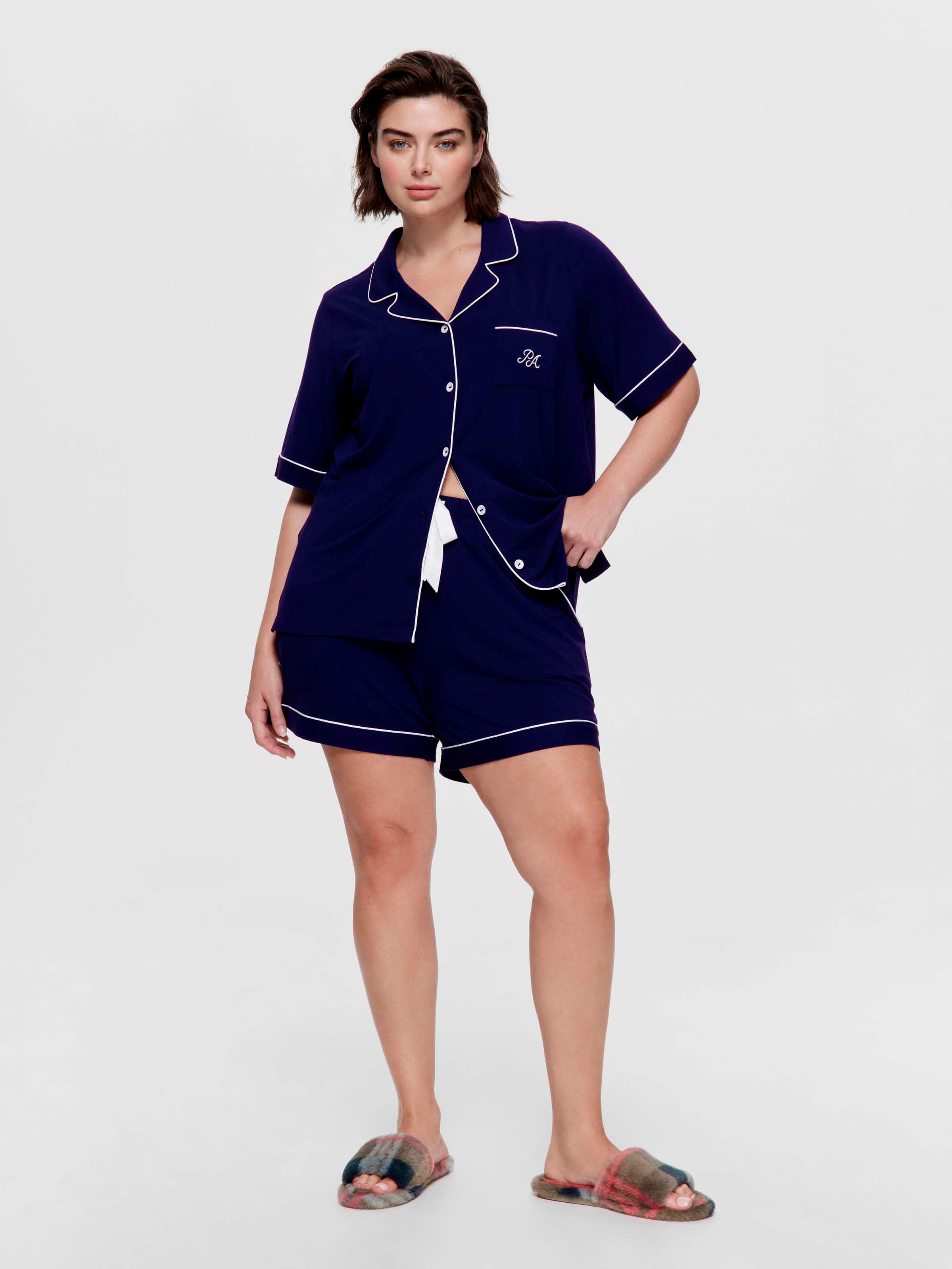 P.A. Plus Navy Bamboo Jersey Shortie Pj Set