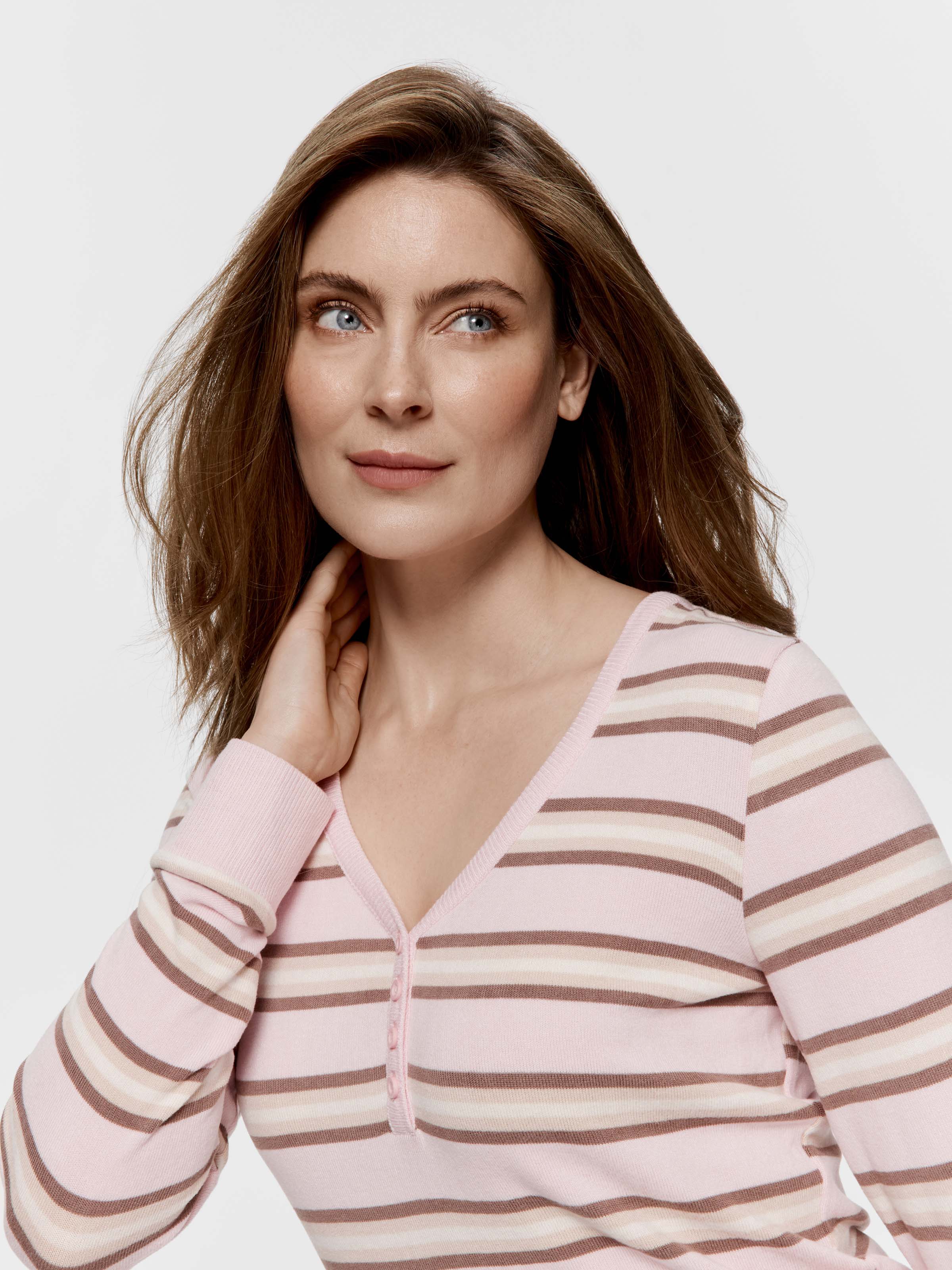 Pink Caramel Fuzzy Stripe Henley Top