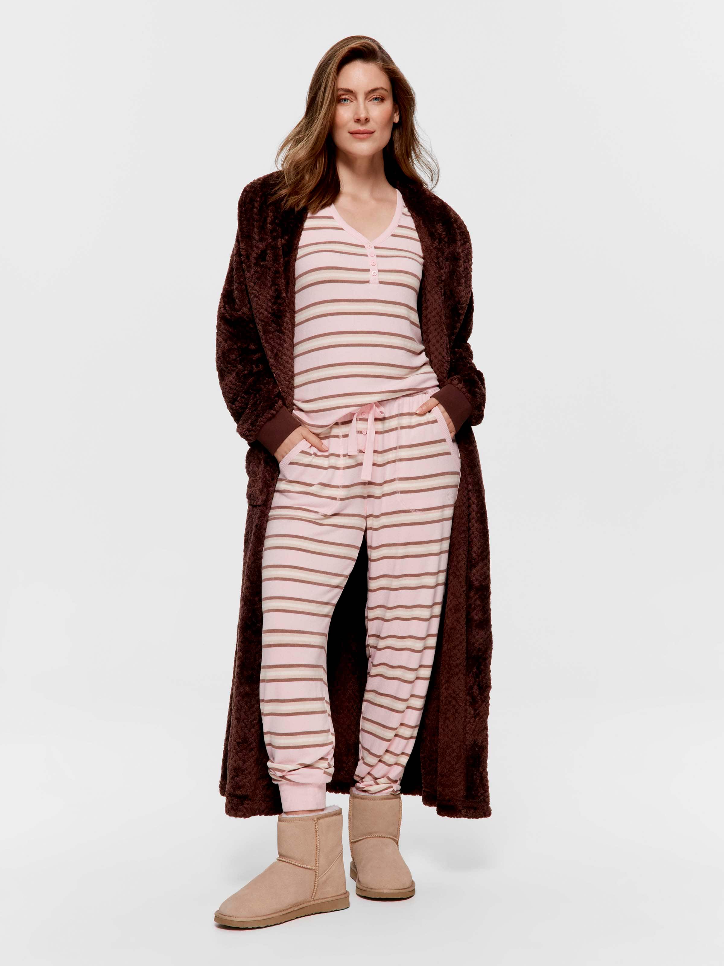 Pink Caramel Fuzzy Stripe Easy Pj Pant