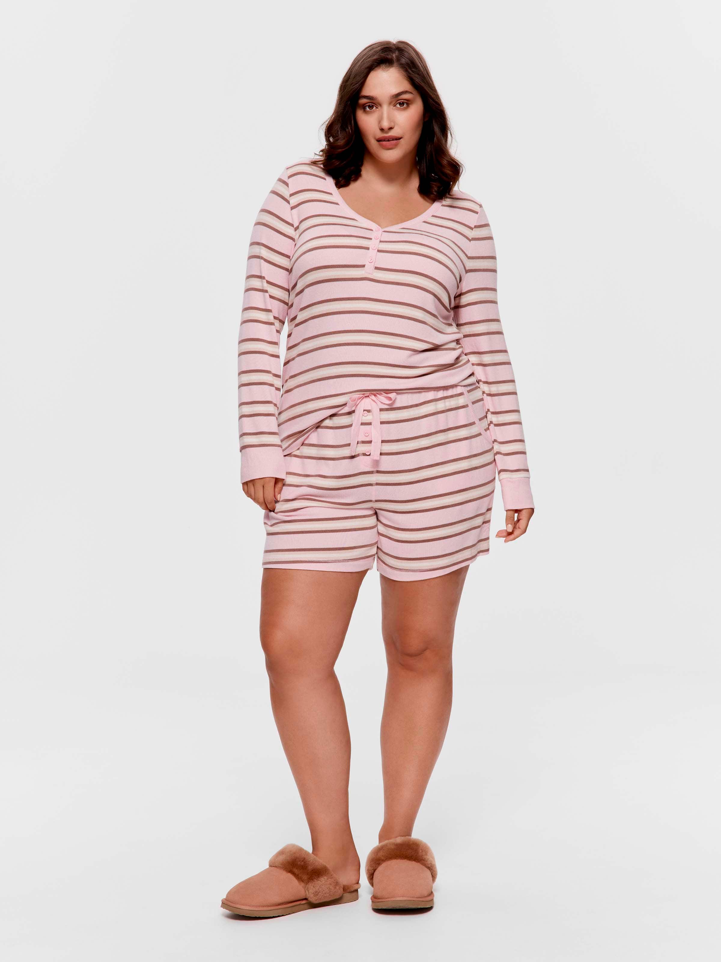 P.A. Plus Pink Caramel Fuzzy Stripe Long Short