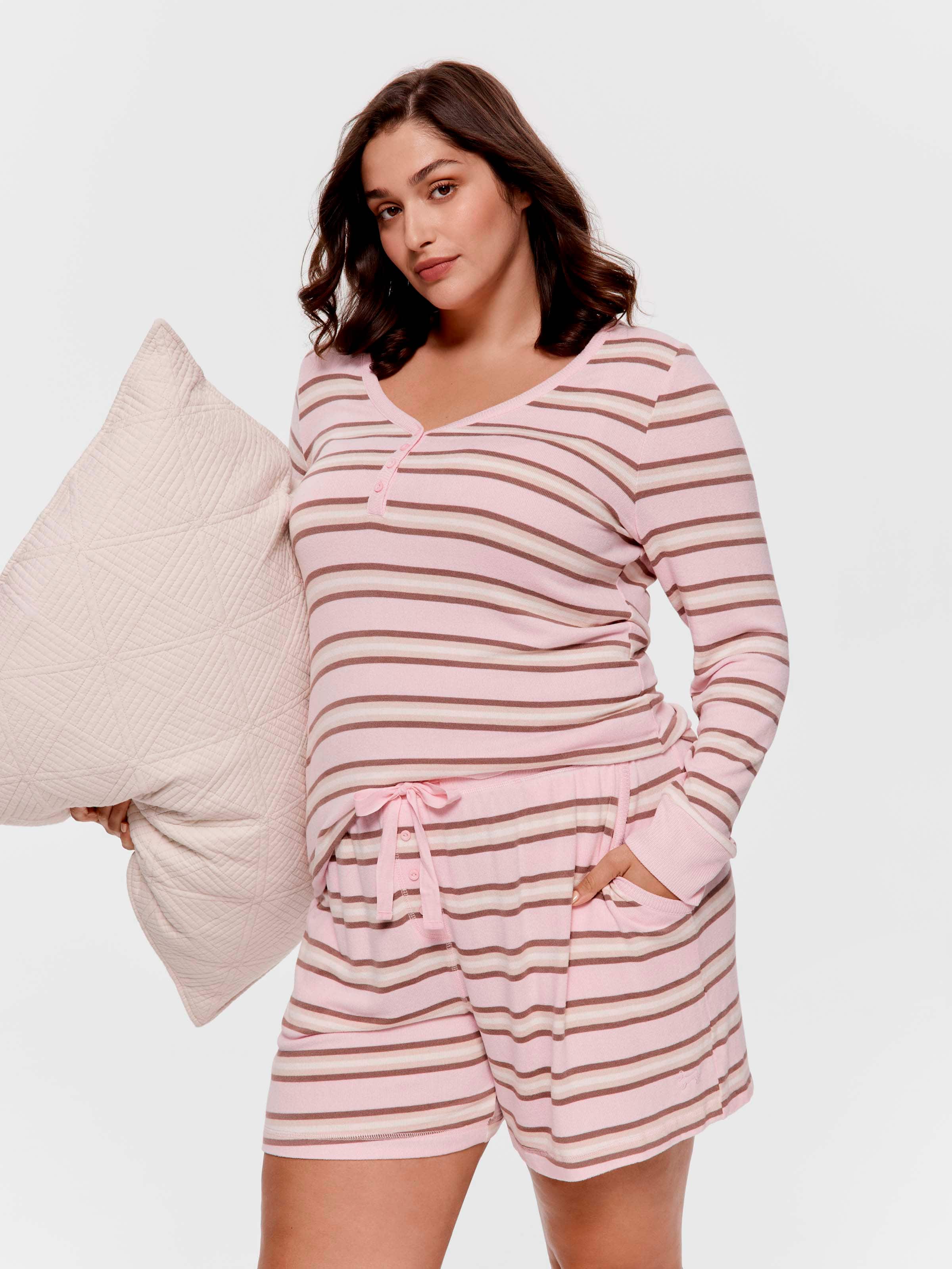 P.A. Plus Pink Caramel Fuzzy Stripe Long Short