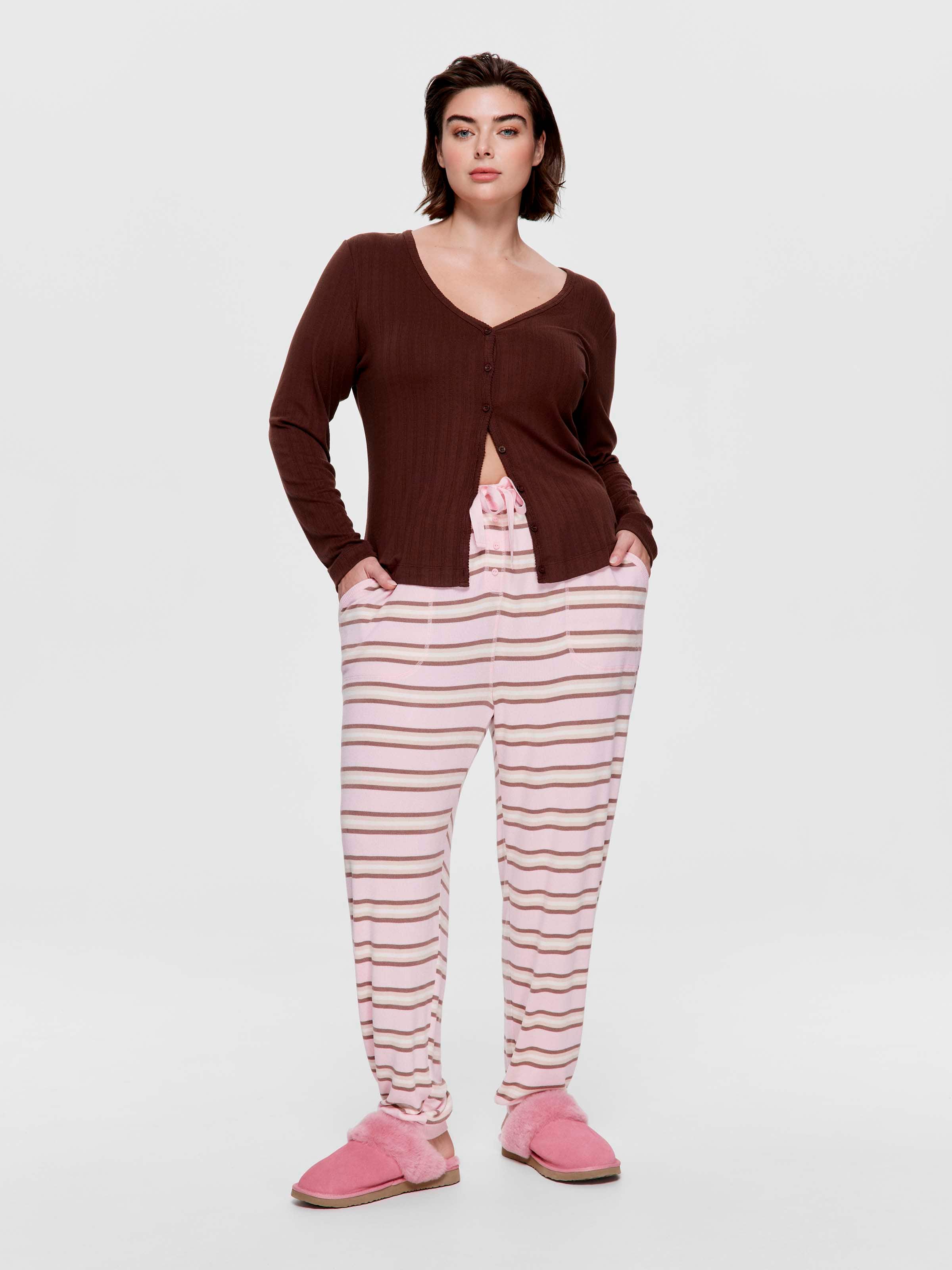 P.A. Plus Pink Caramel Fuzzy Stripe Easy Pj Pant