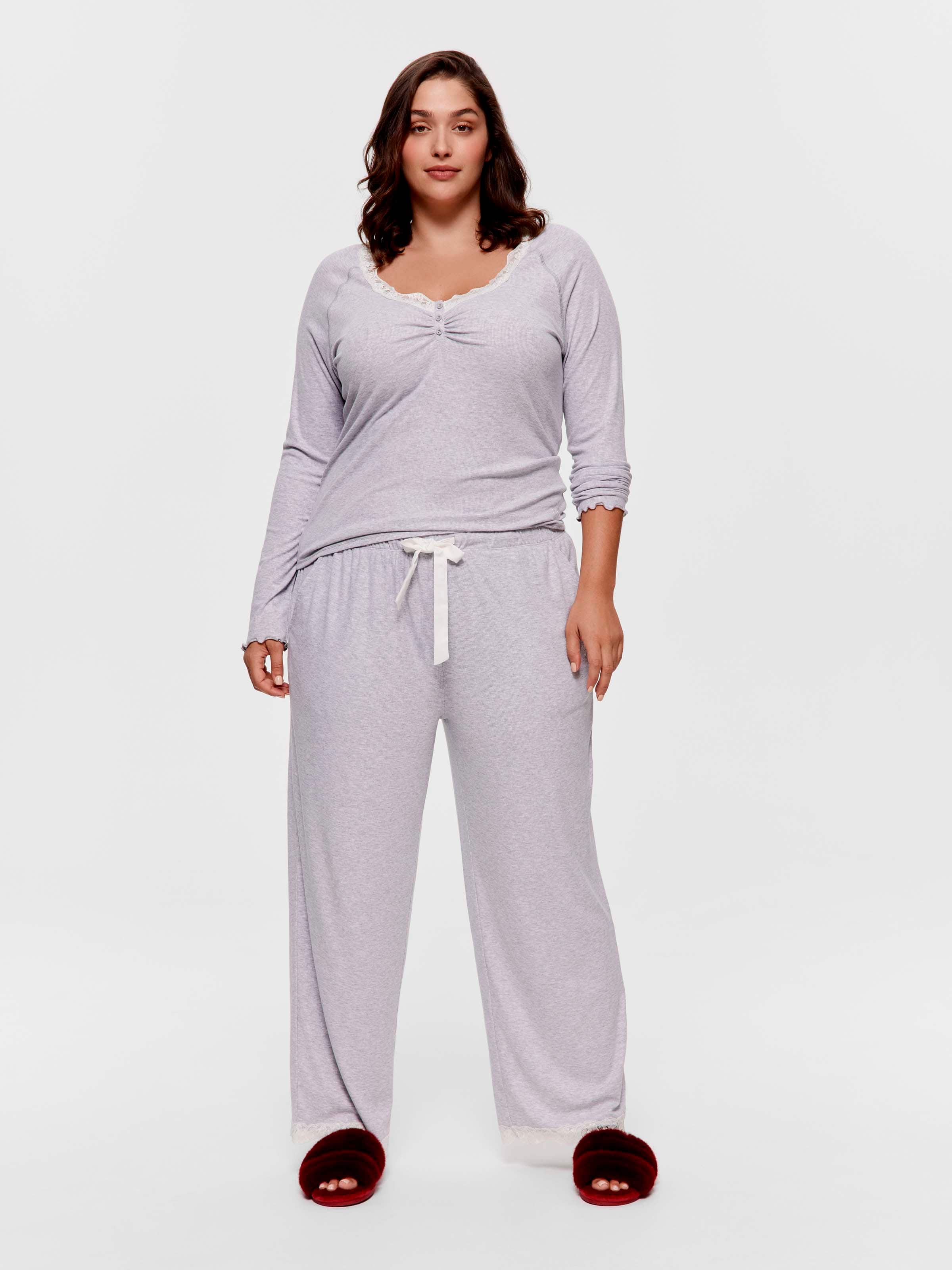 P.A. Plus Grey Marle Lace Straight Leg Pj Pant