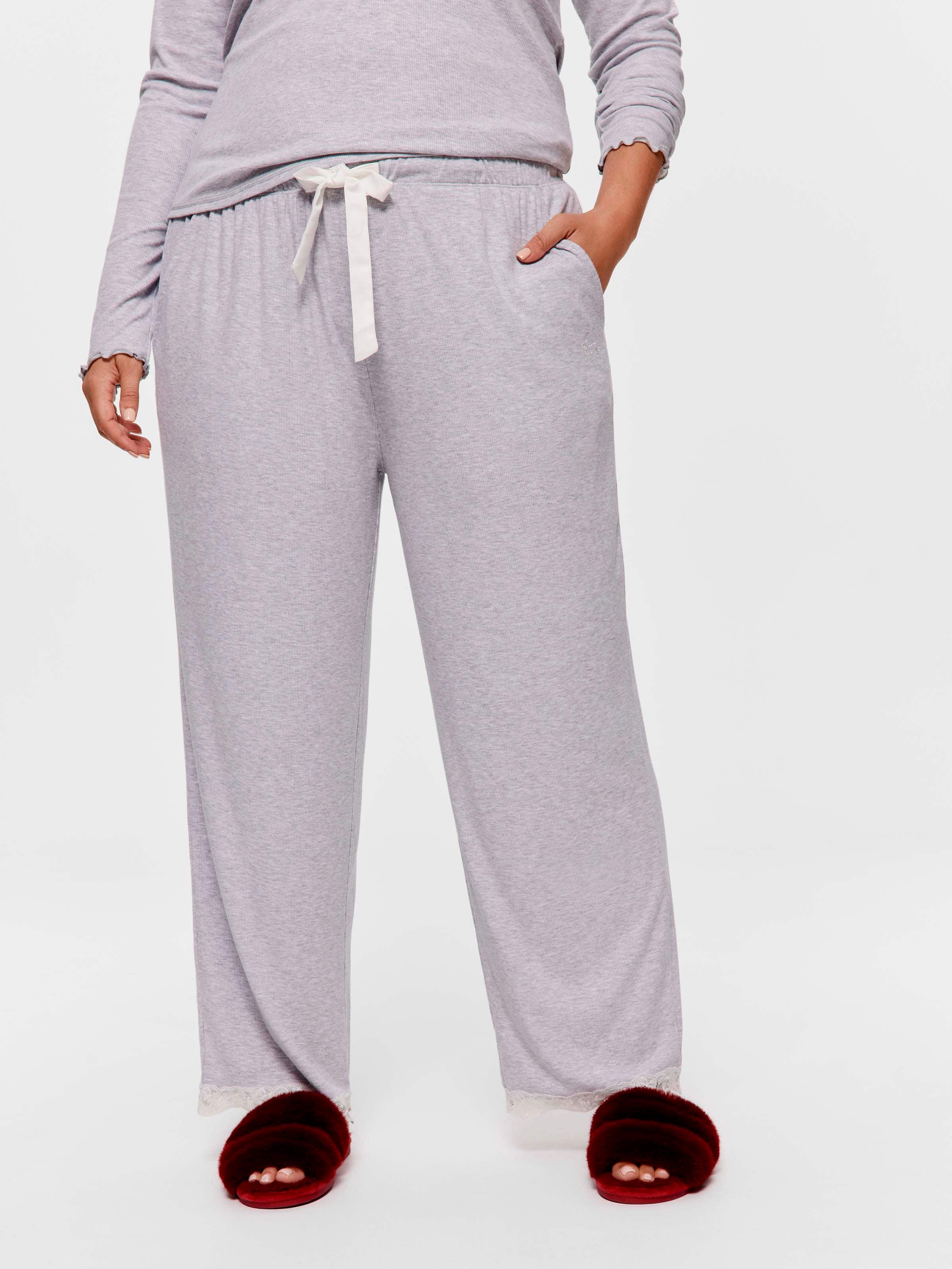 P.A. Plus Grey Marle Lace Straight Leg Pj Pant