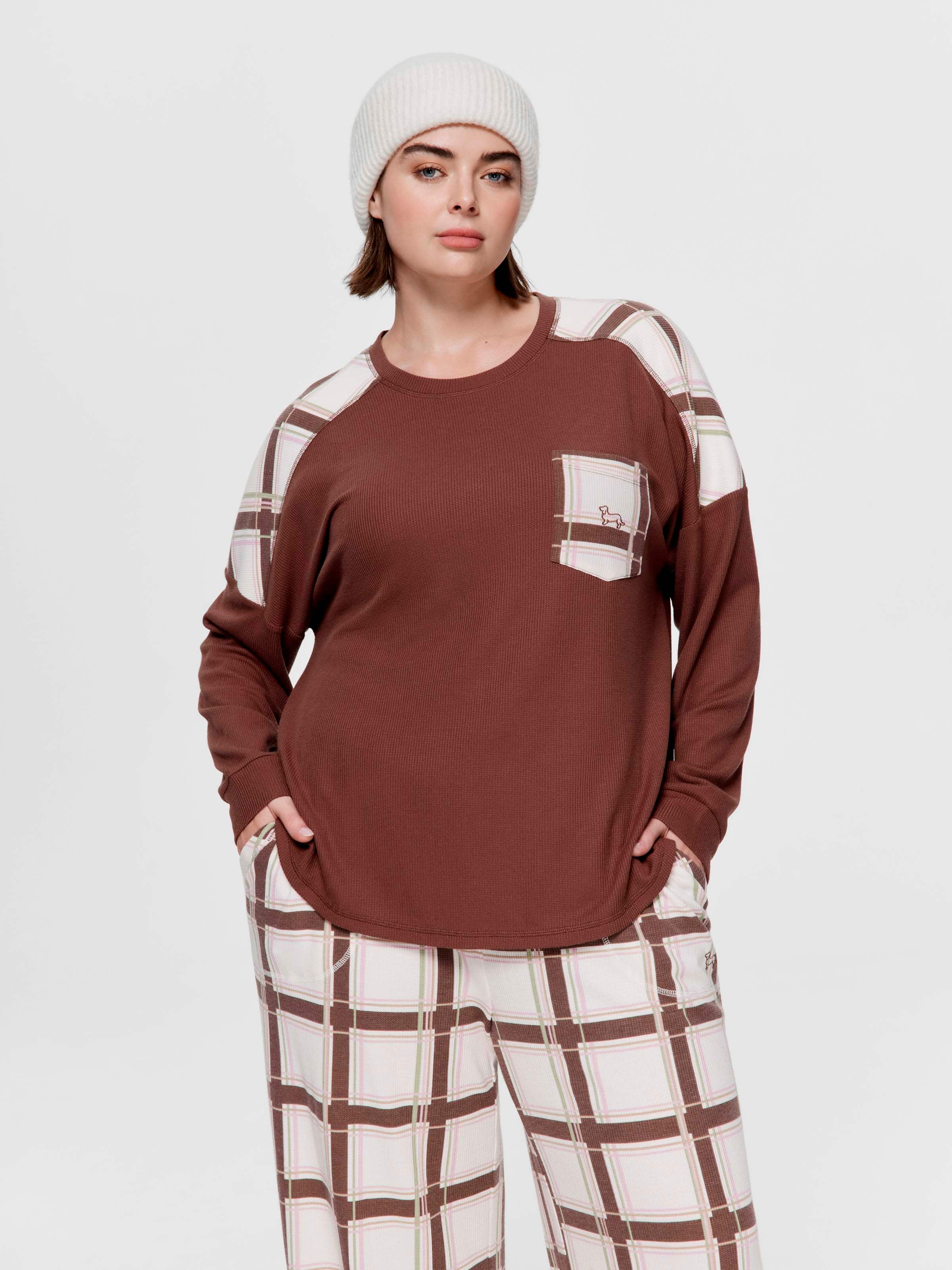 P.A. Plus Grandpa Check Waffle Long Sleeve Top