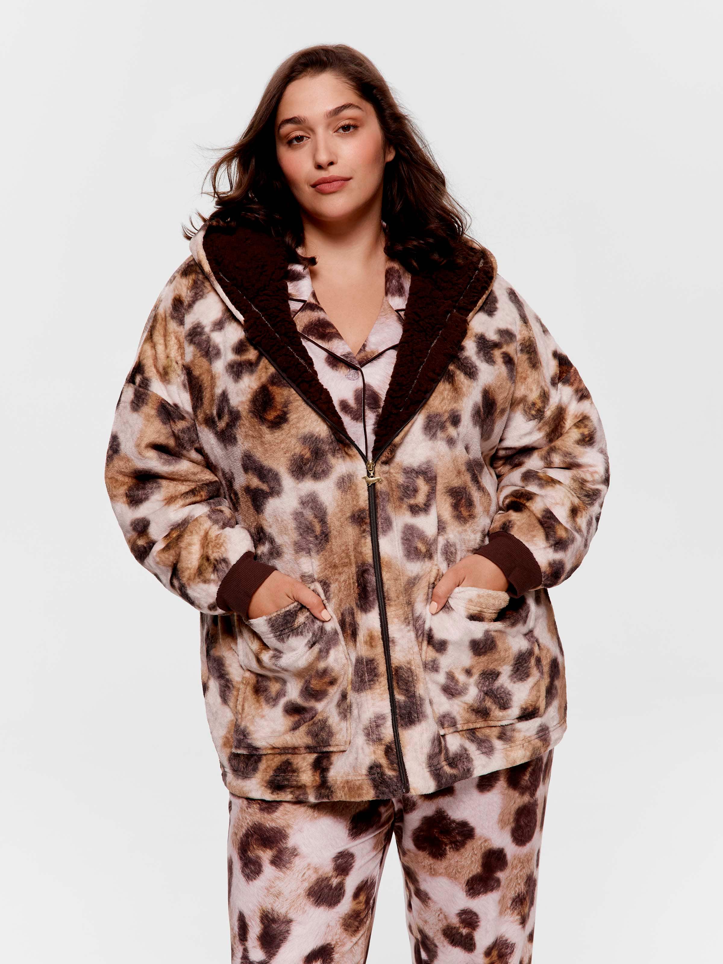 P.A. Plus Leopard Fleece Hooded Jacket