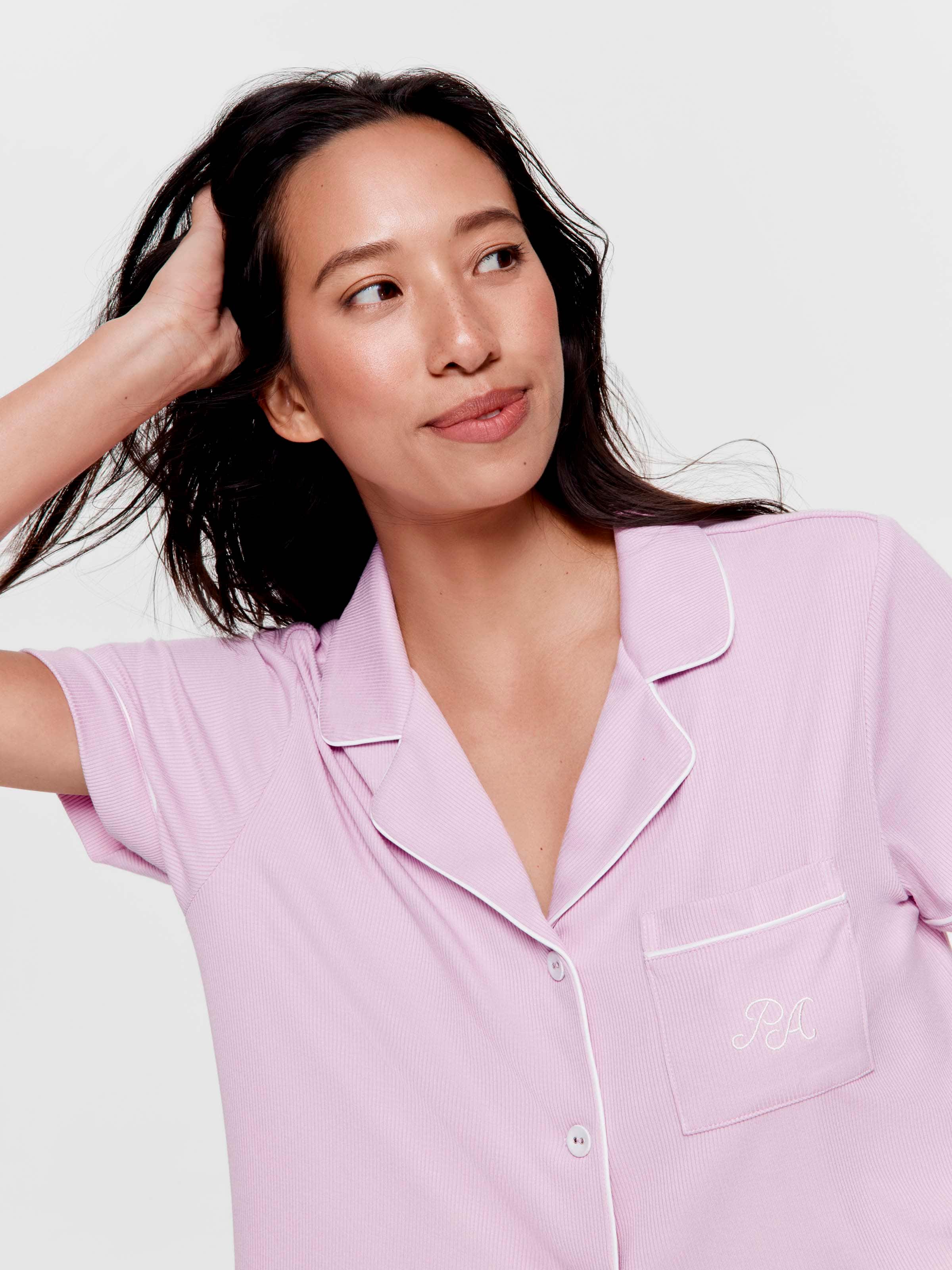 Lilac Bamboo Rib Shortie Pj Set