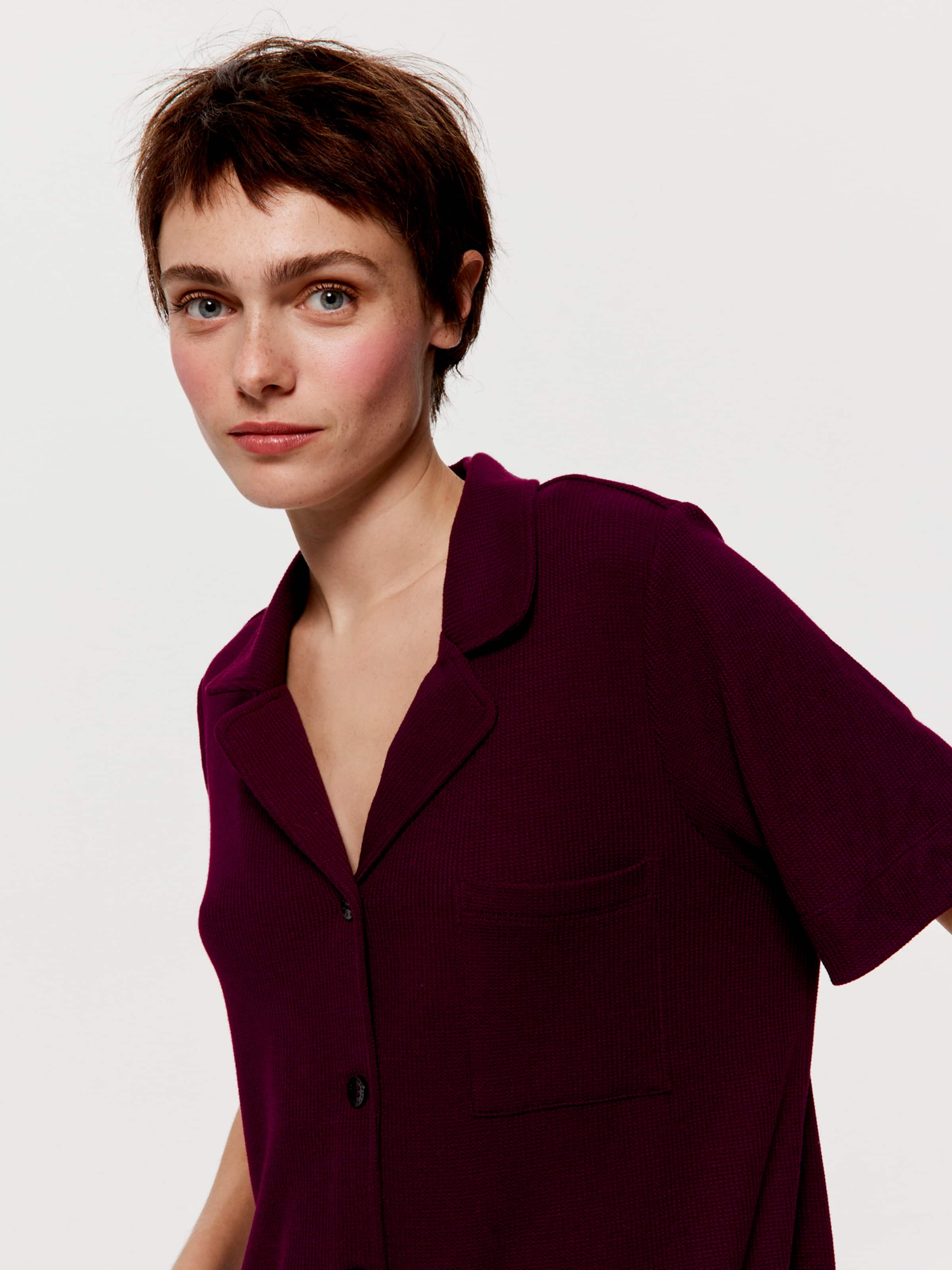 Plum Waffle Short Sleeve Shirt