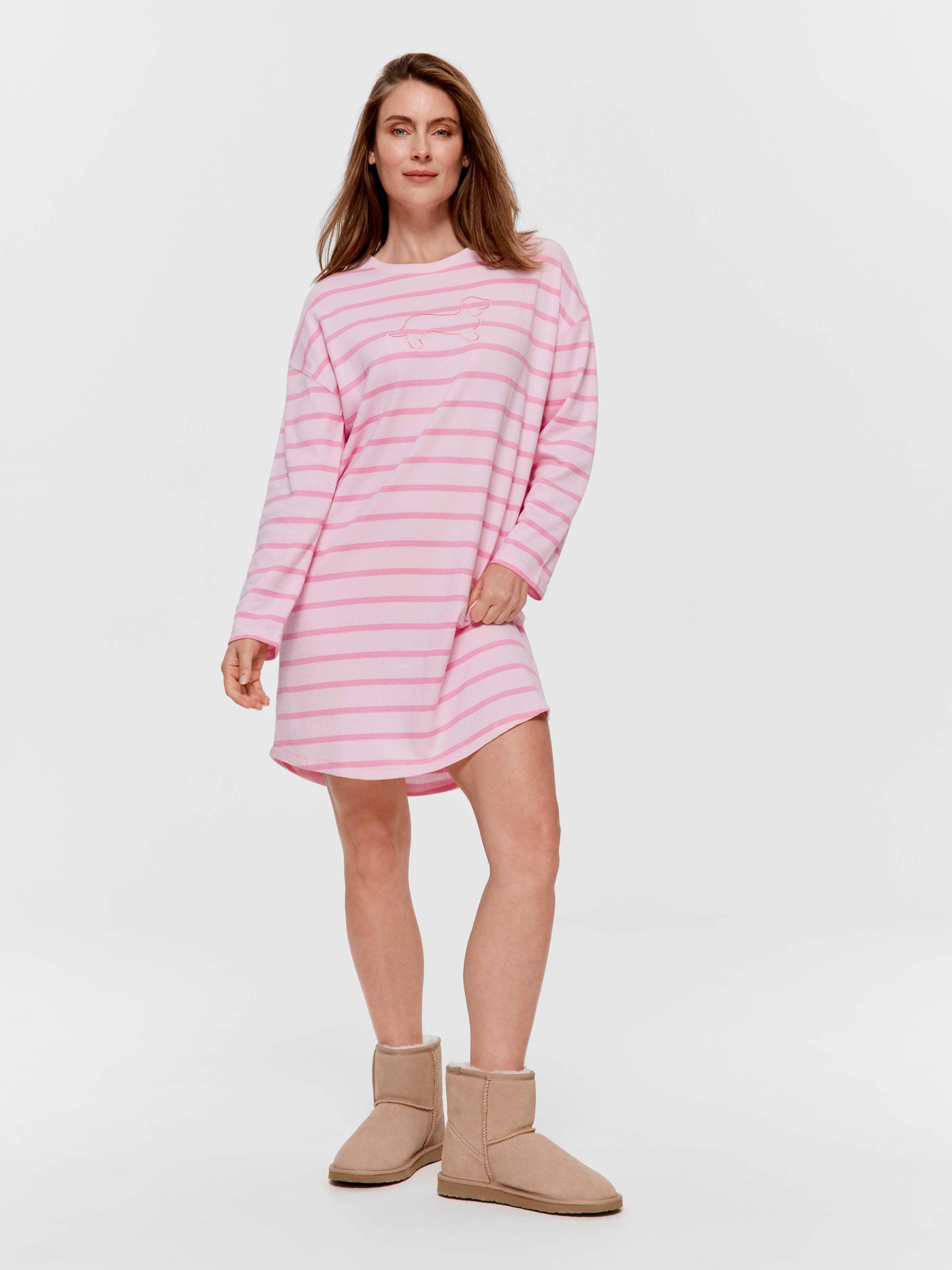 Pink Penny Stripe Waffle Long Sleeve Nightie