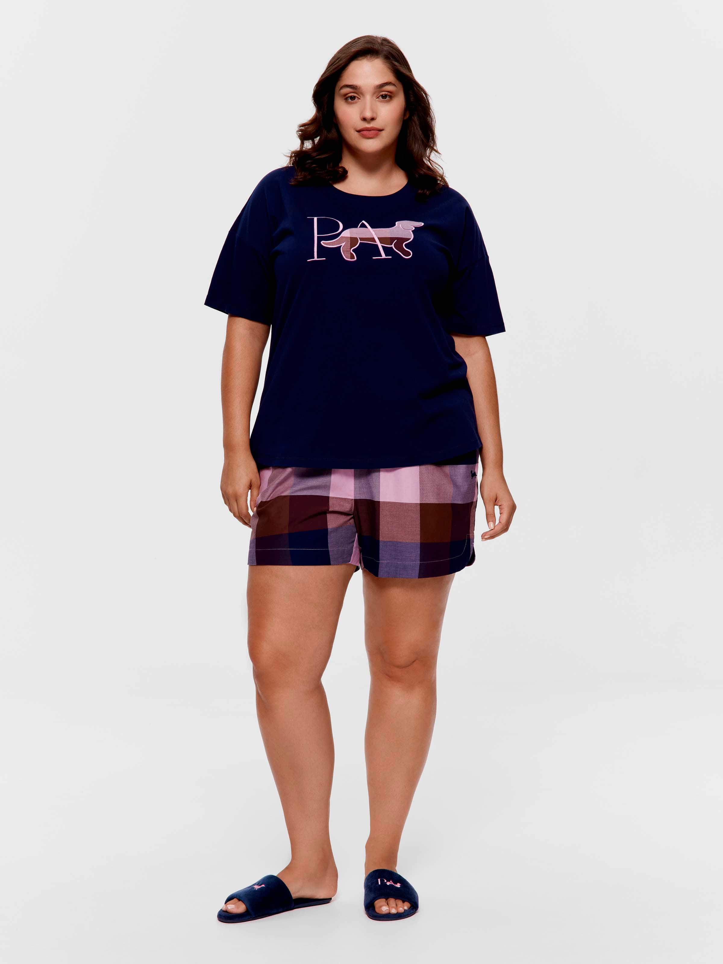 P.A. Plus Navy & Choc Buffalo Check Penny 100% Cotton Oversized Tee