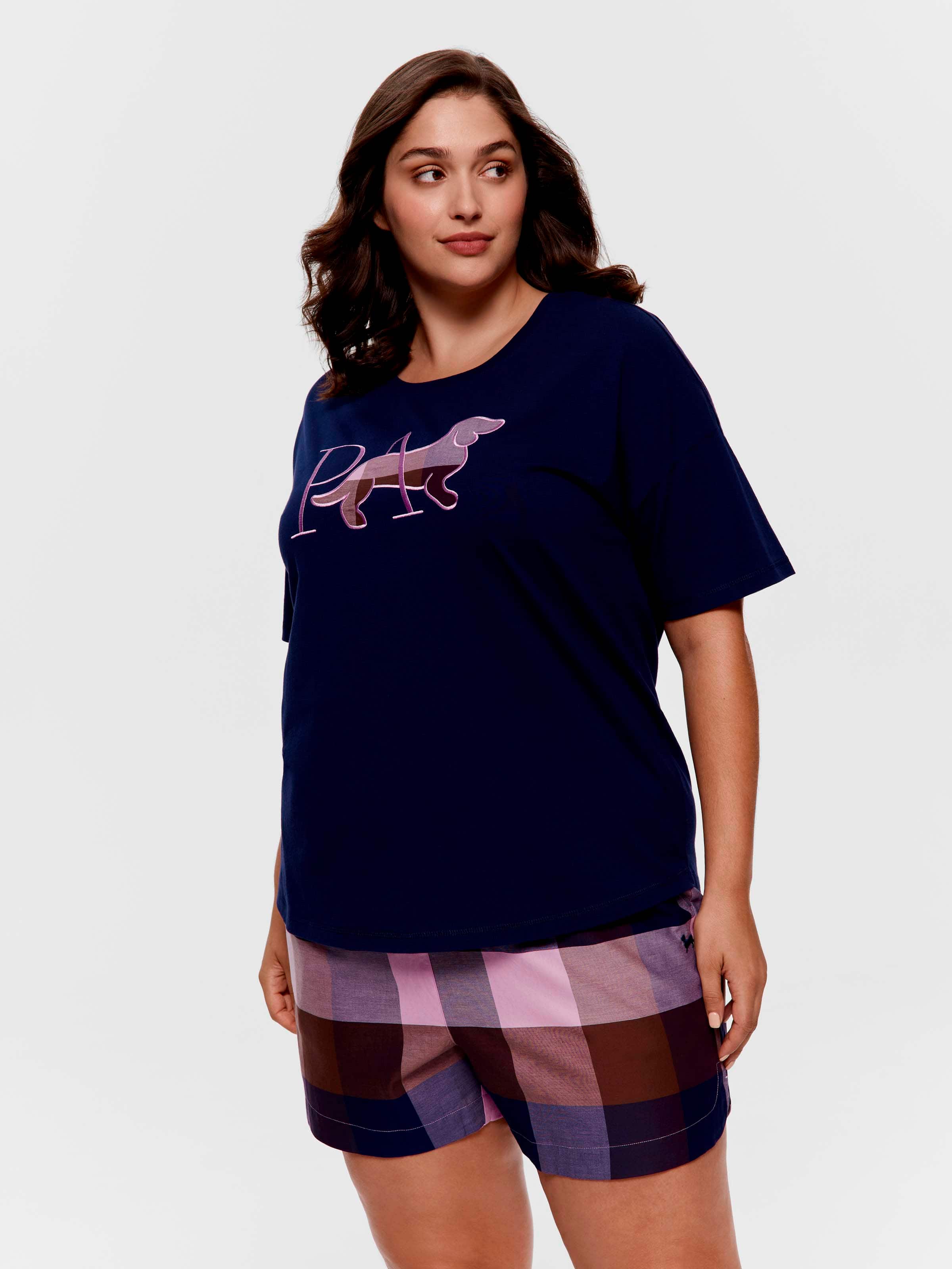 P.A. Plus Navy & Choc Buffalo Check Penny 100% Cotton Oversized Tee