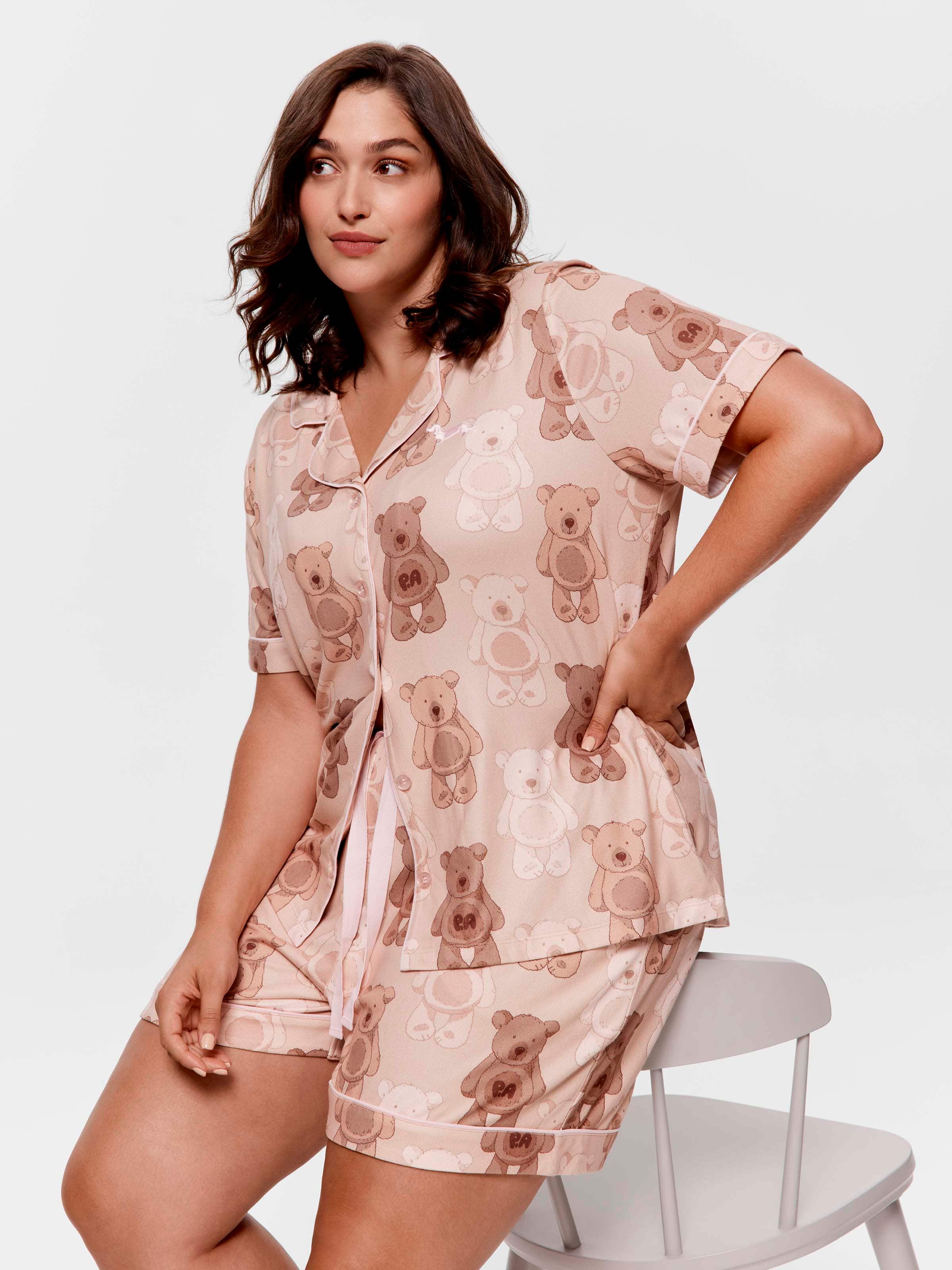 P.A. Plus Teddy Plush Shortie Pj Set