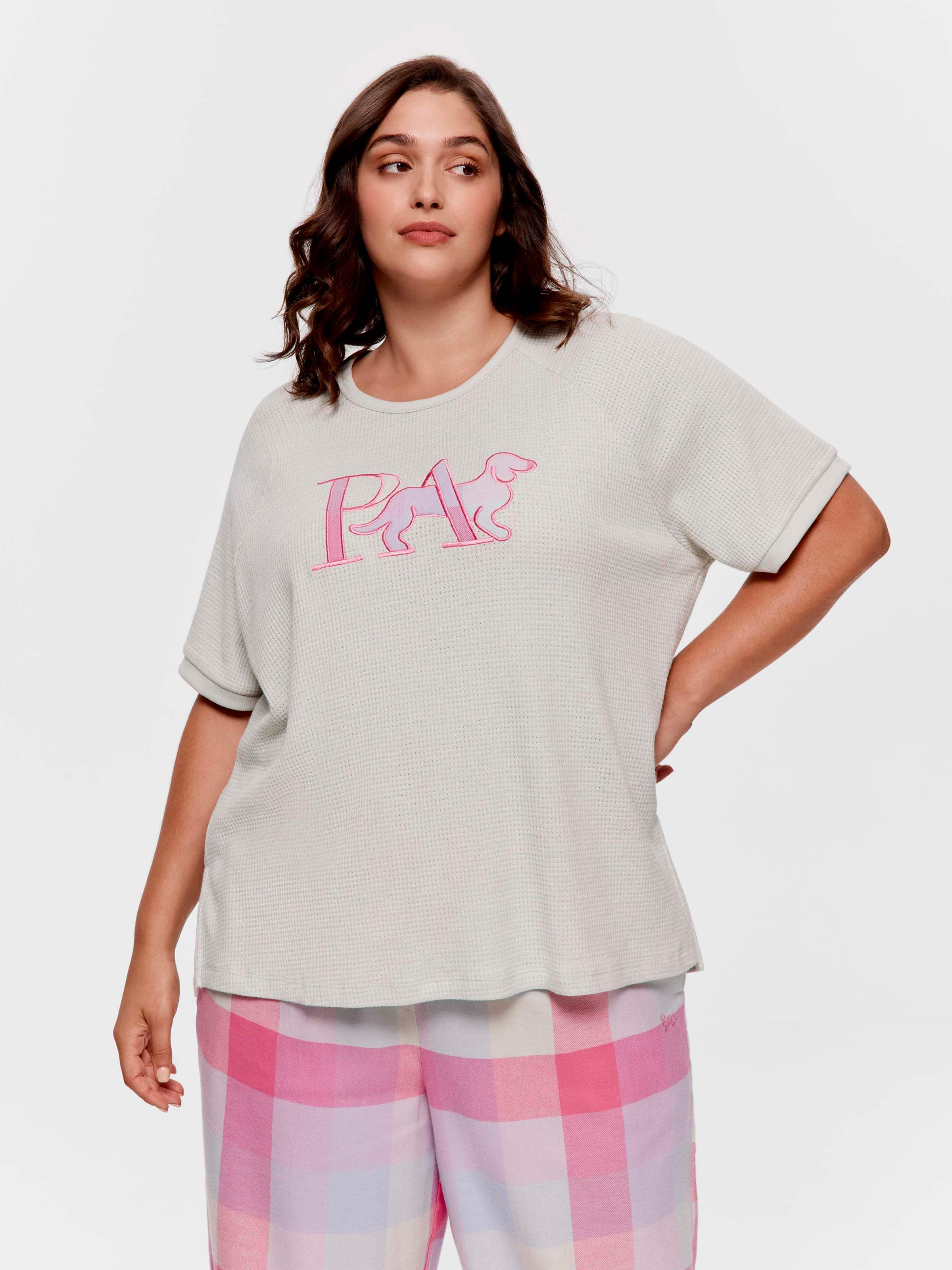P.A. Plus Mint Buffalo Check Logo Waffle Oversized Tee