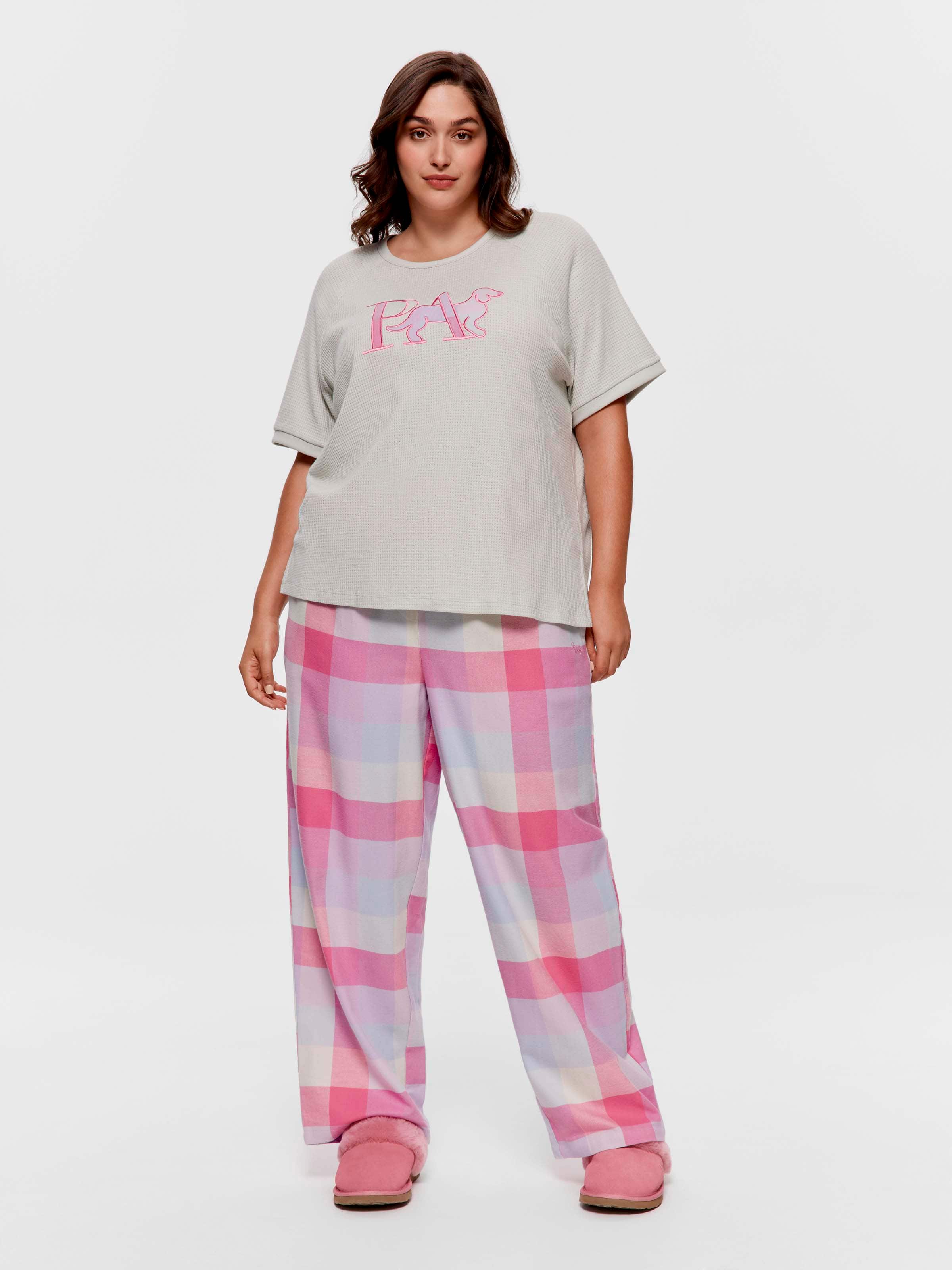 P.A. Plus Mint Buffalo Check Logo Waffle Oversized Tee