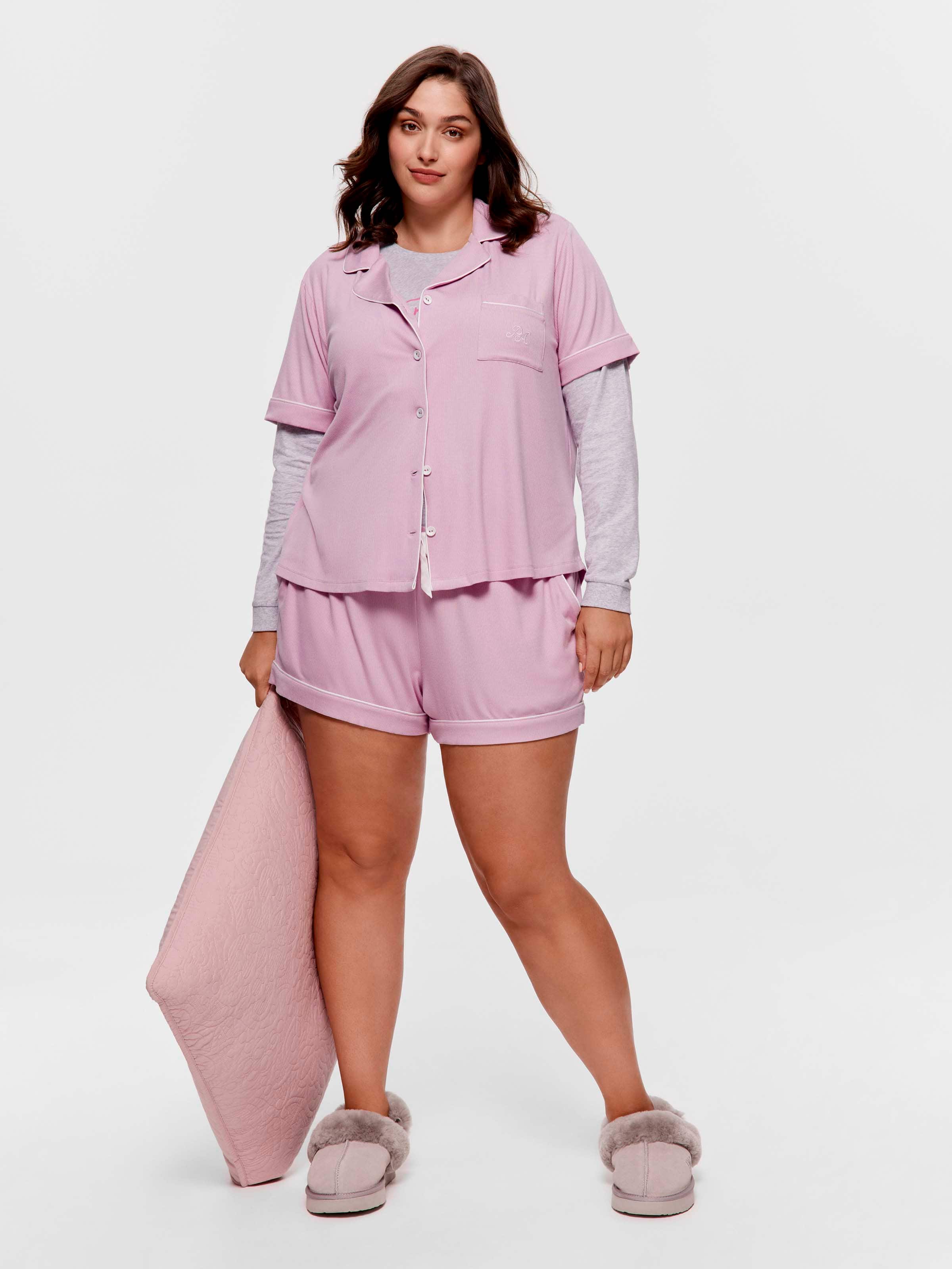 P.A. Plus Lilac Bamboo Rib Shortie Pj Set