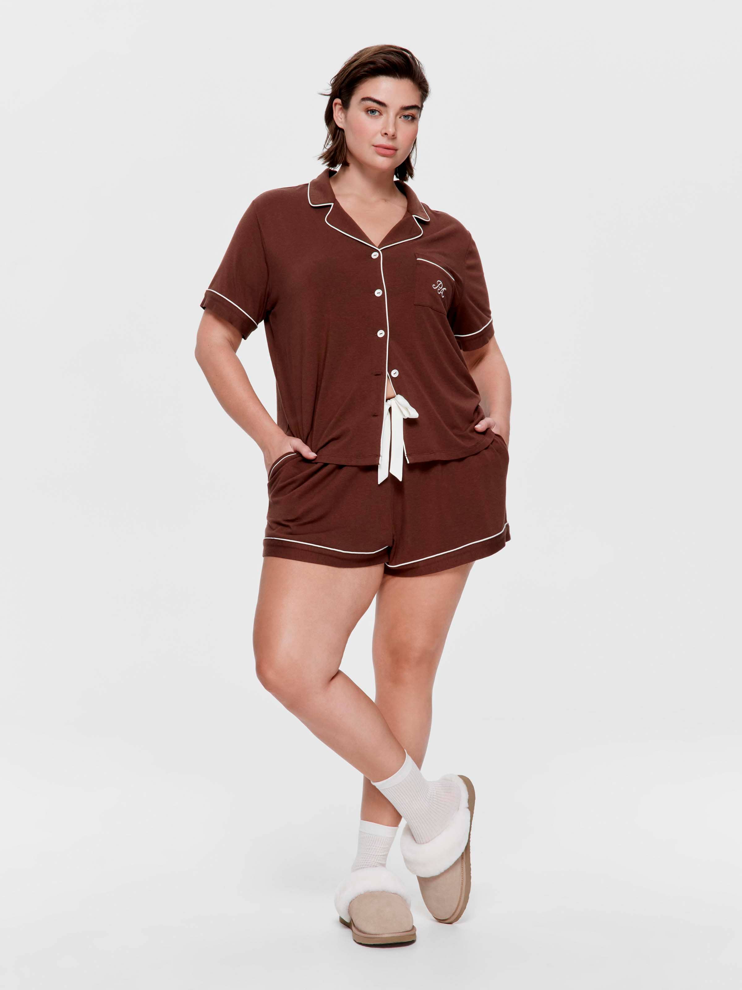 P.A. Plus Milk Chocolate Bamboo Jersey Shortie Pj Set