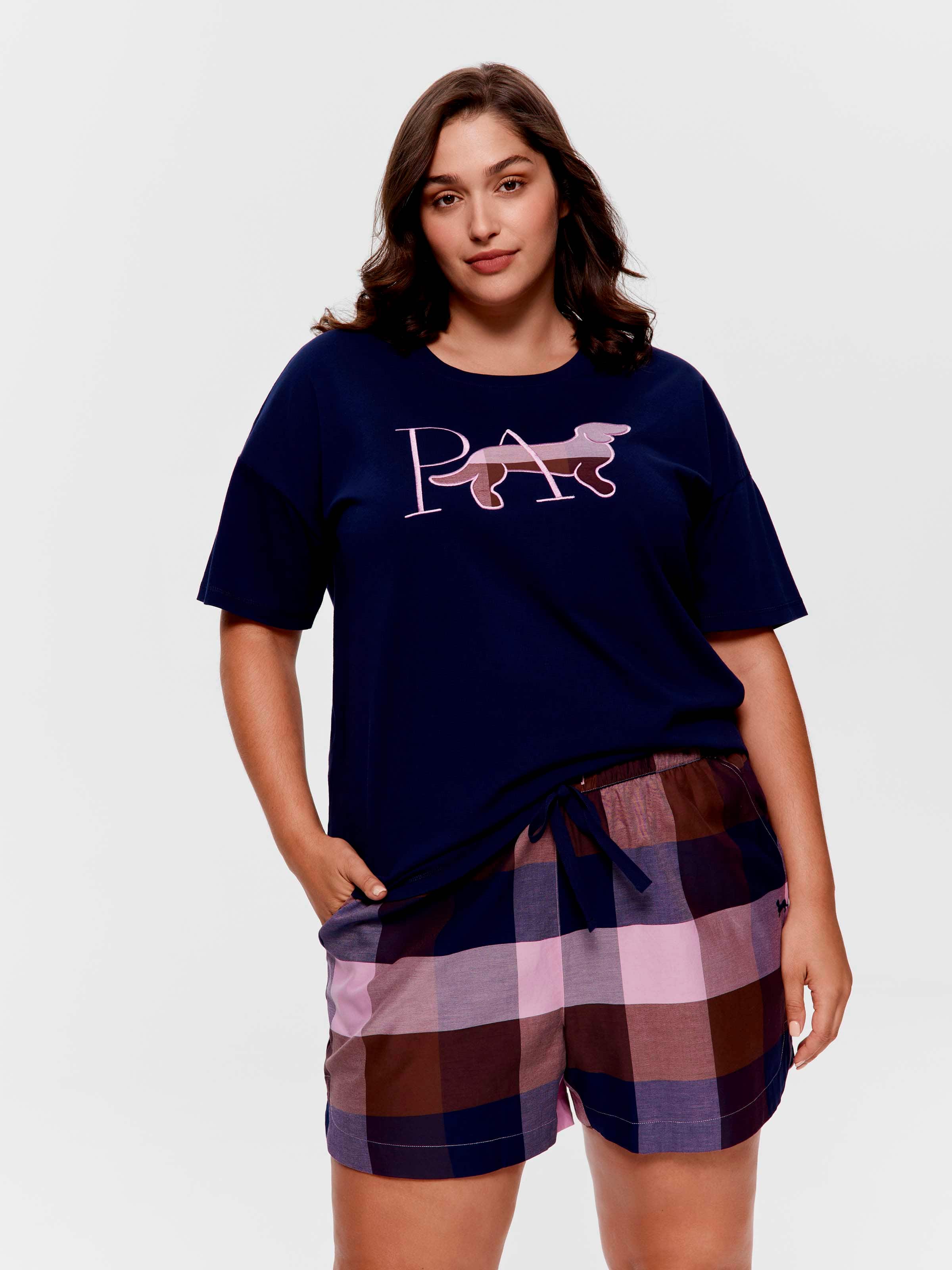 P.A. Plus Navy & Choc Buffalo Check 100% Cotton Gerri Short