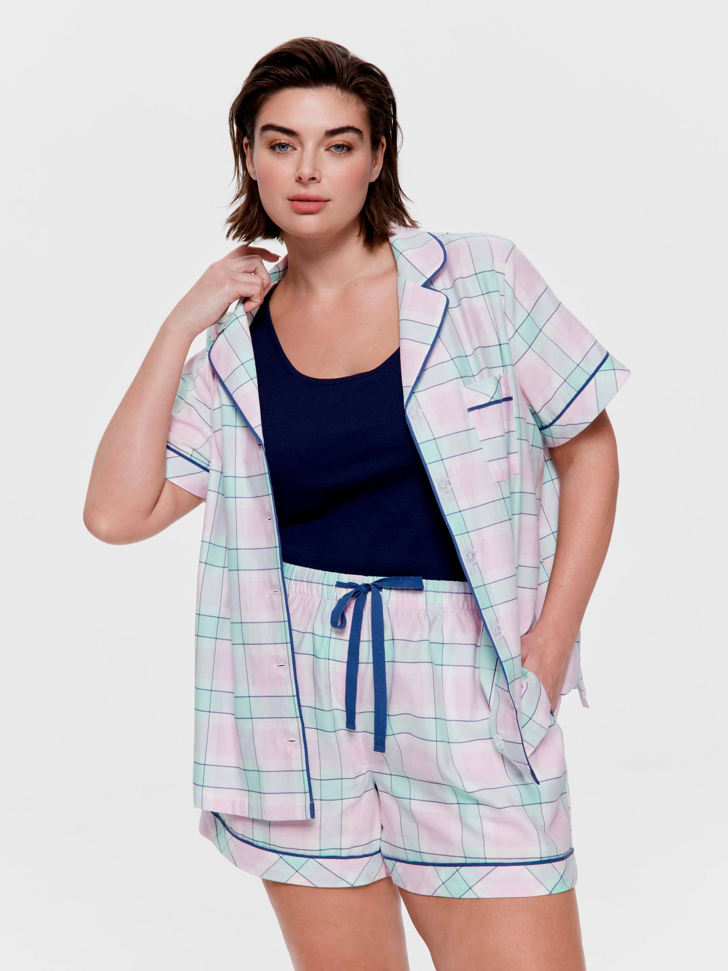P.A. Plus Mint Check 100% Cotton Shortie Pj Set