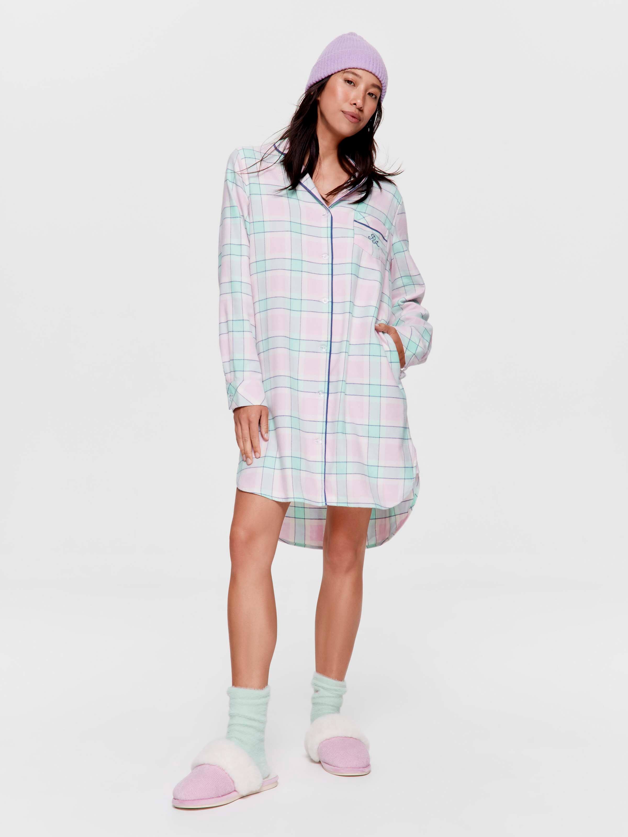 Mint Check 100% Cotton Flannelette Nightshirt