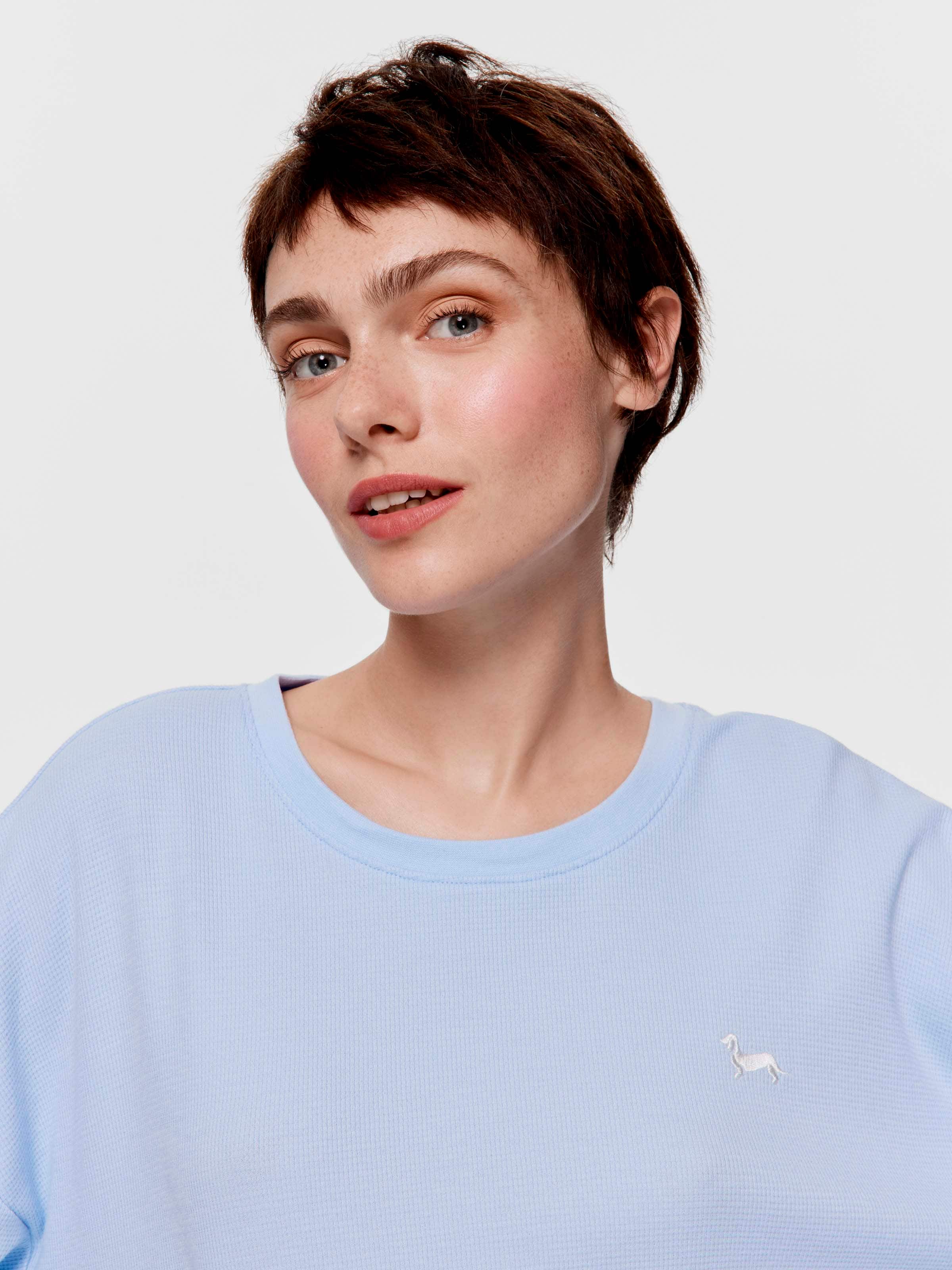 Cornflower Waffle Long Sleeve Top