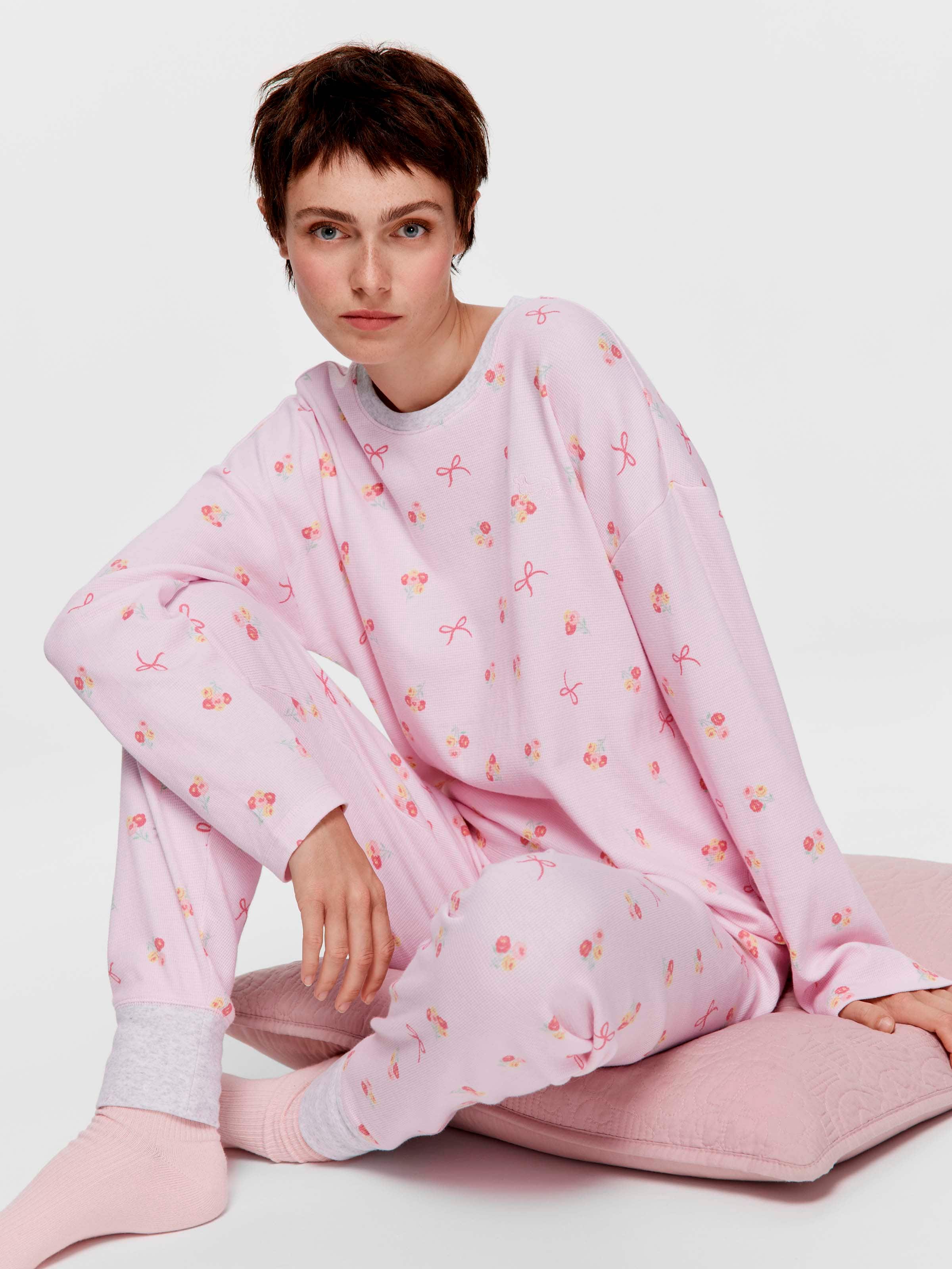 Floral Waffle Long Pj Set