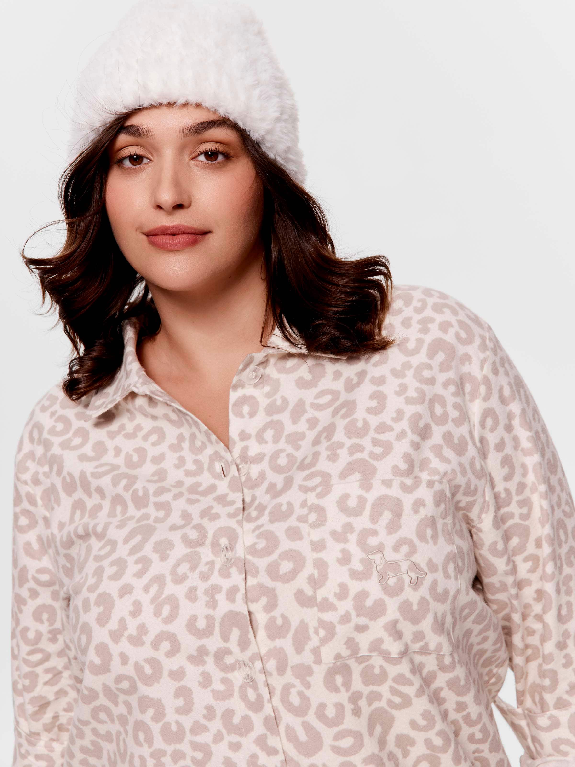 P.A. Plus Leopard 100% Cotton Flannelette Long Sleeve Nightshirt