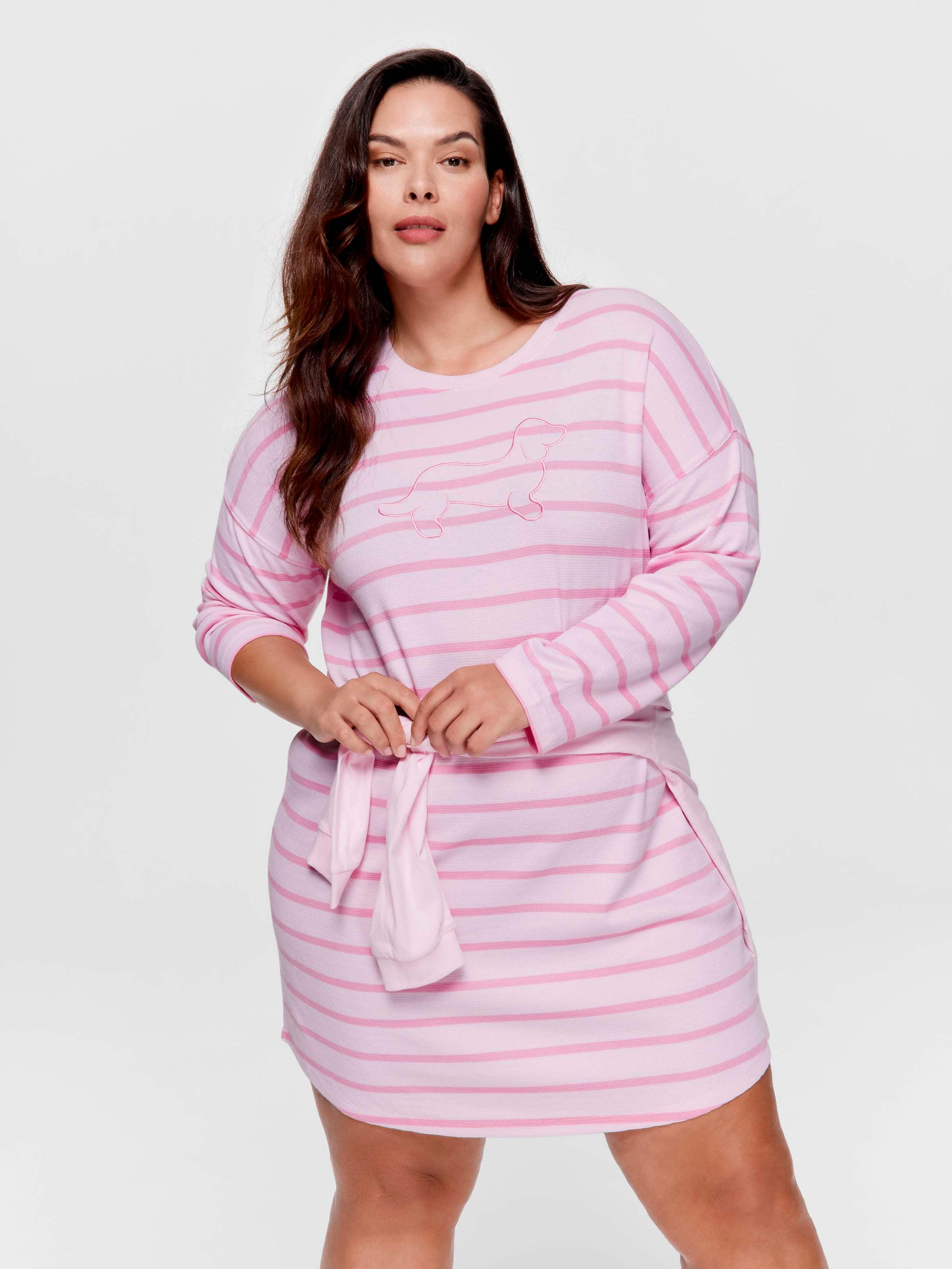 P.A. Plus Pink Penny Stripe Waffle Long Sleeve Nightie