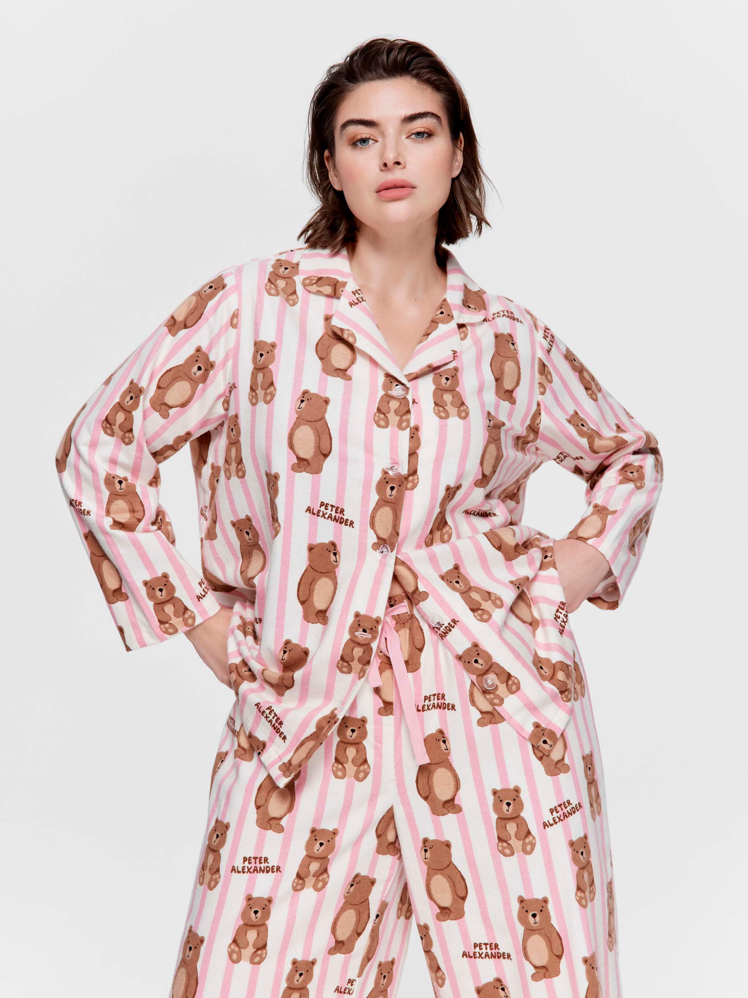 P.A. Plus Bear Stripe 100% Cotton Flannelette Classic Pj Set