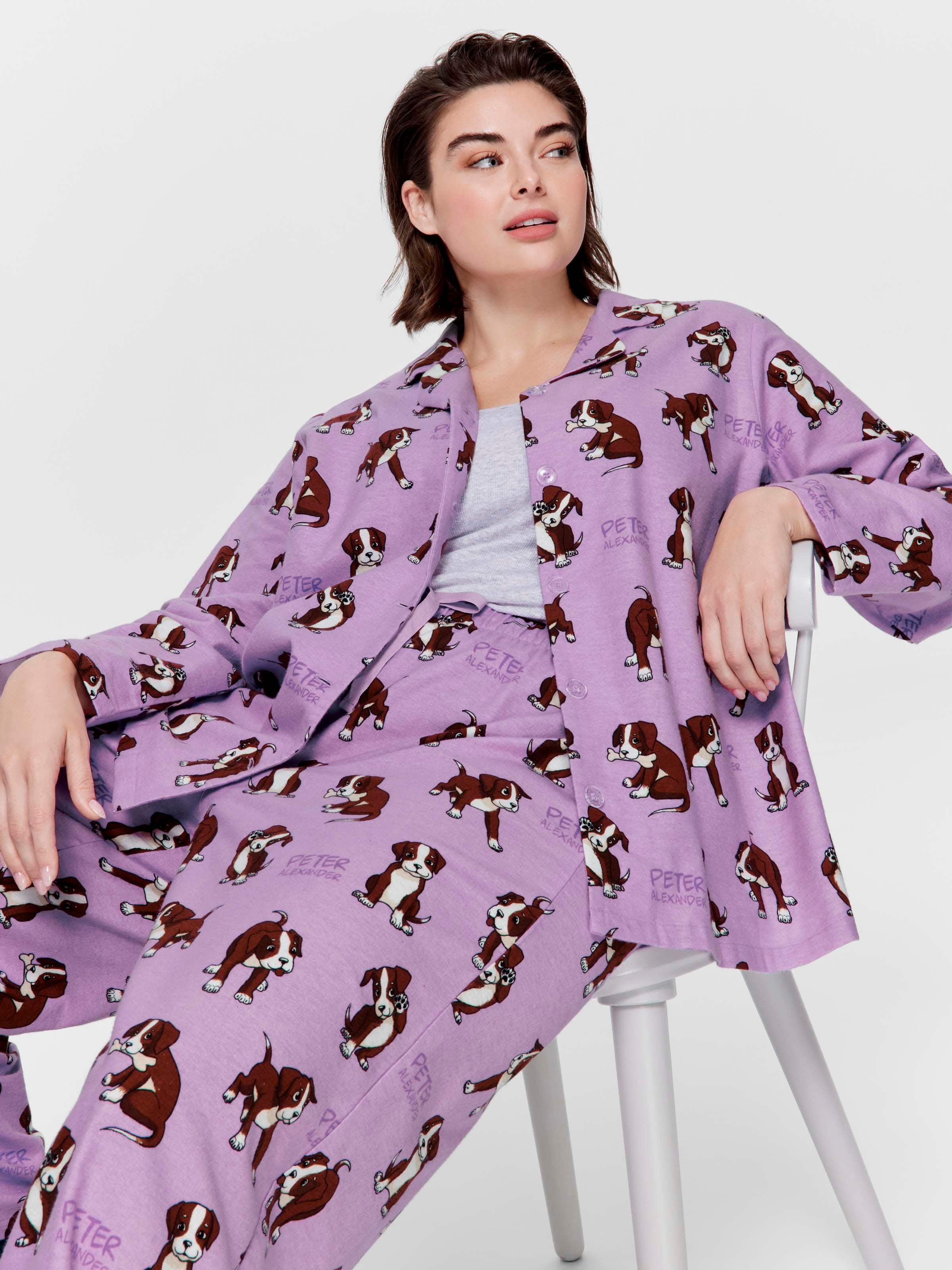 P.A. Plus Lilac Boxer Puppy 100% Cotton Flannelette Classic Pj Set