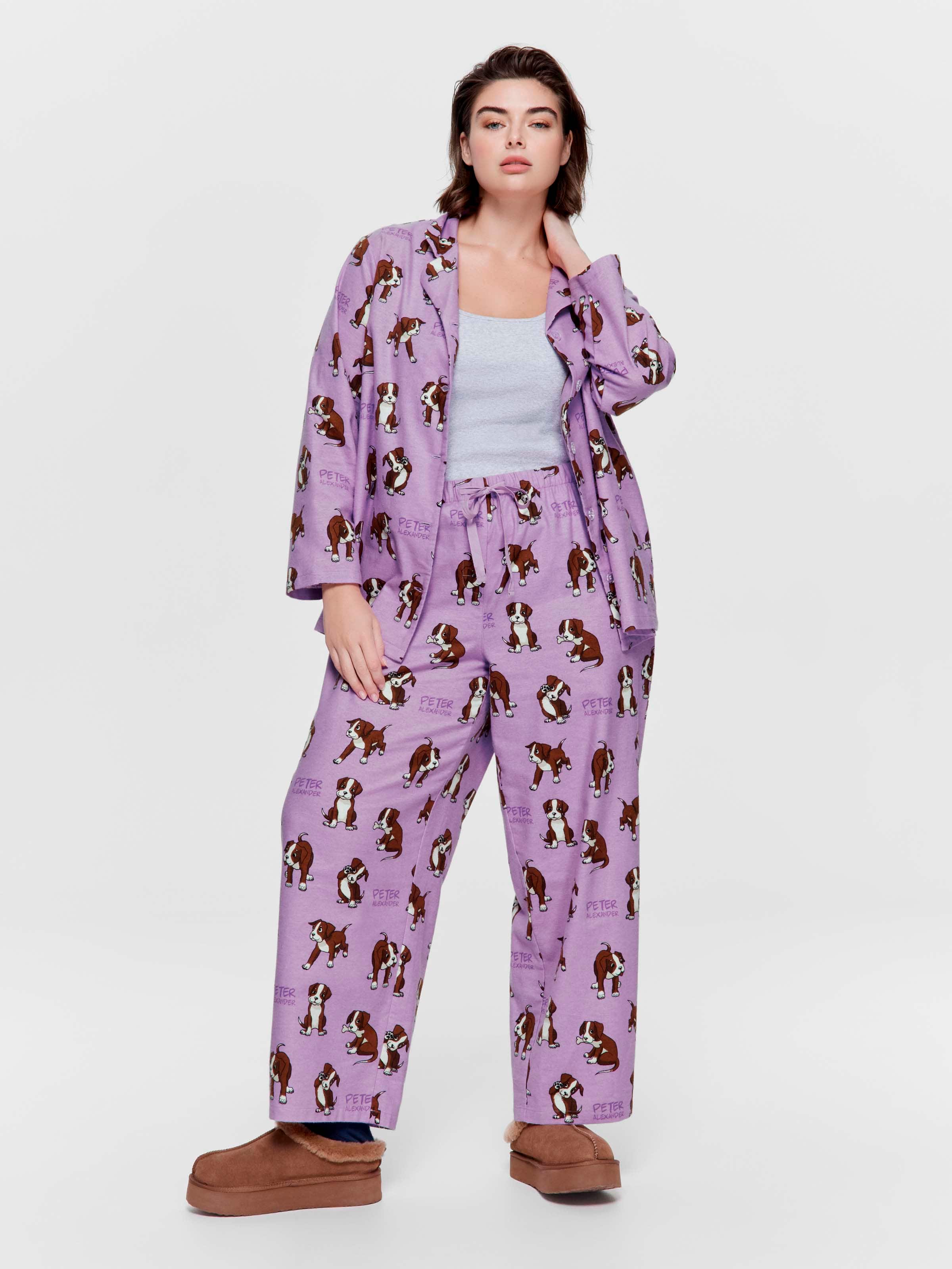 P.A. Plus Lilac Boxer Puppy 100% Cotton Flannelette Classic Pj Set