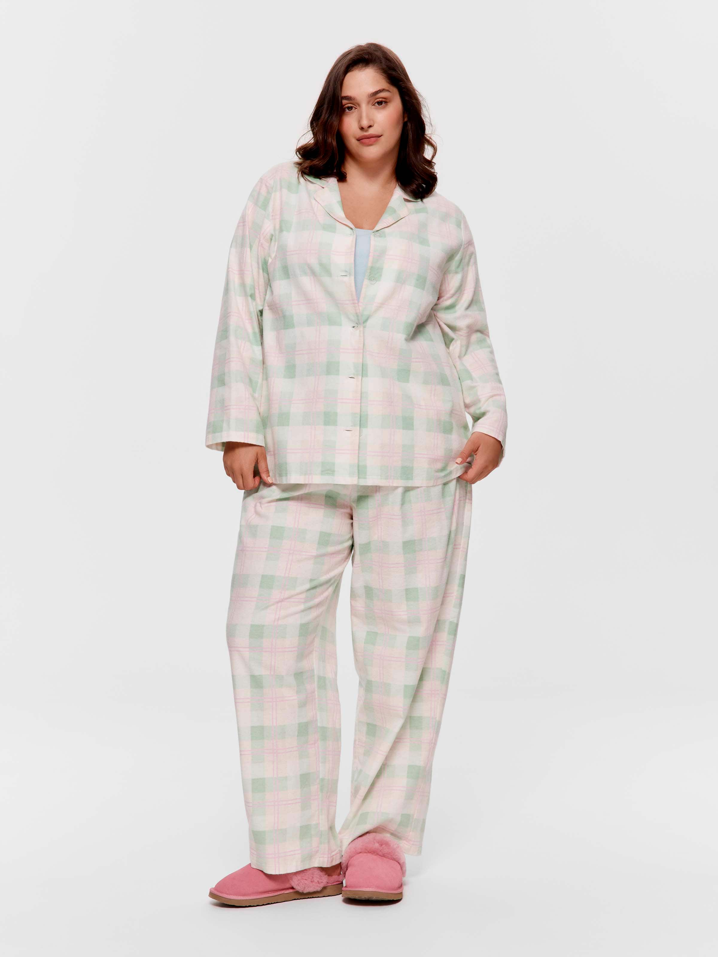 P.A. Plus Mint Check 100% Cotton Flannelette Classic Pj Set