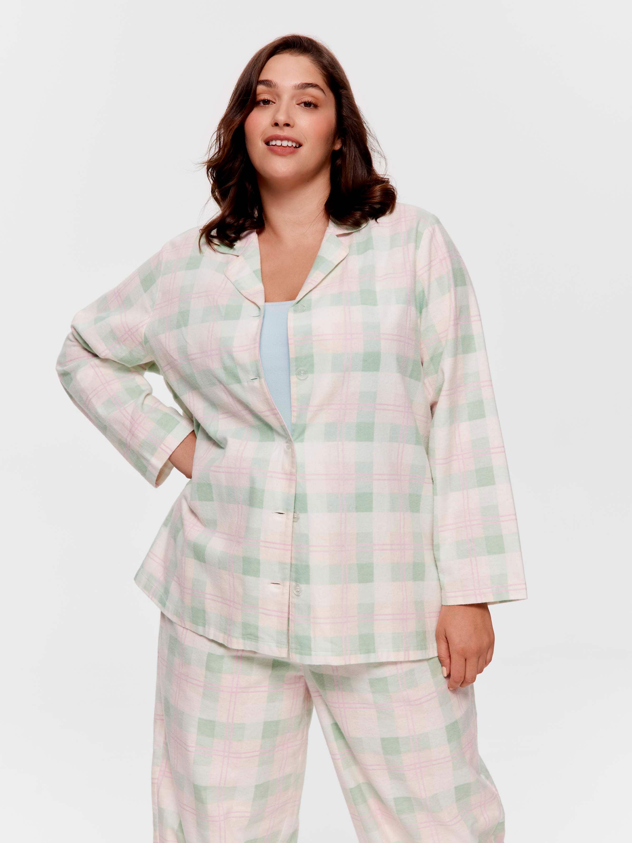 P.A. Plus Mint Check 100% Cotton Flannelette Classic Pj Set