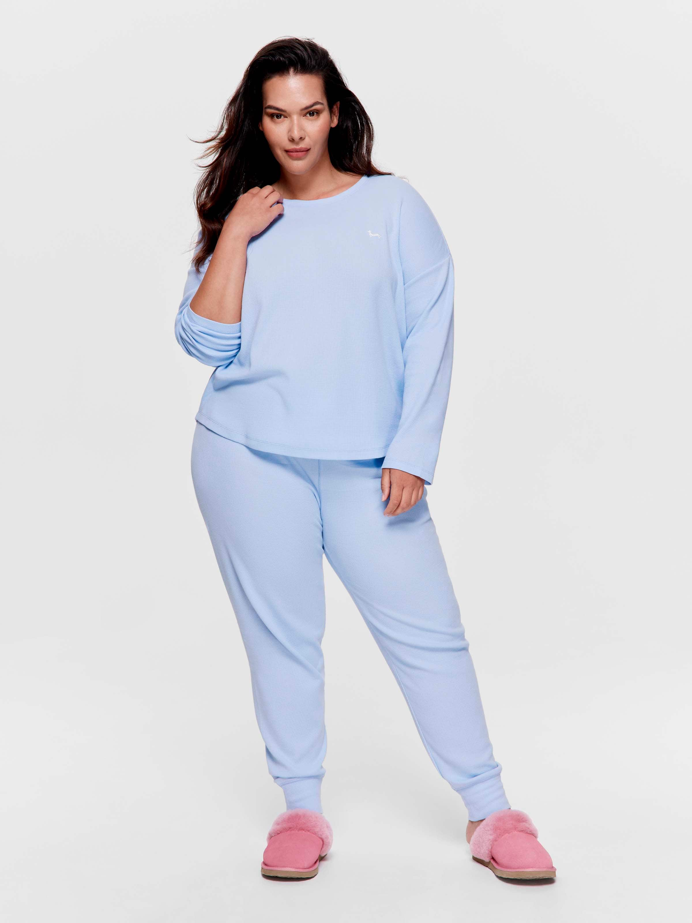 P.A. Plus Cornflower Waffle Long Sleeve Top