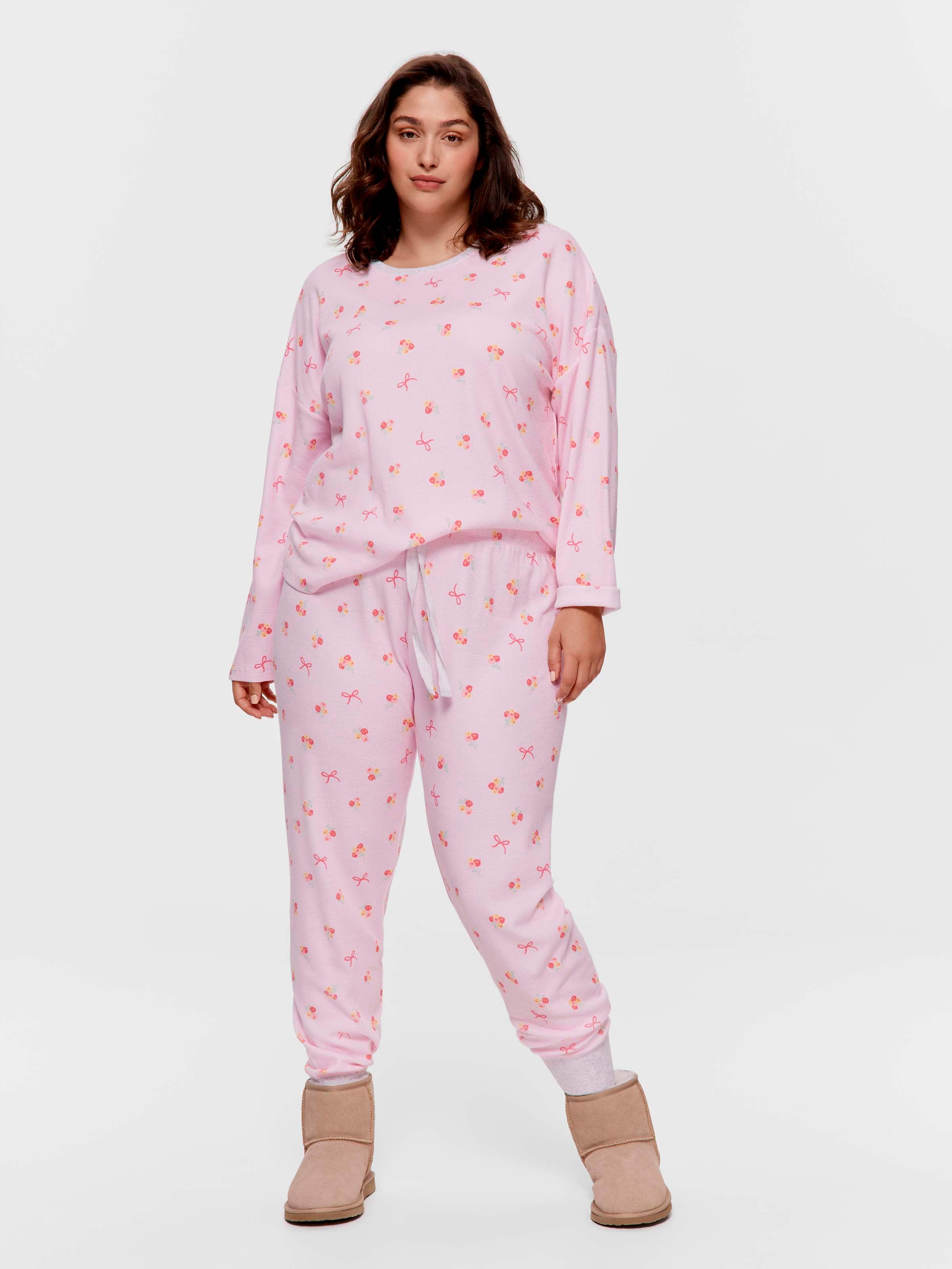P.A. Plus Floral Waffle Long Pj Set