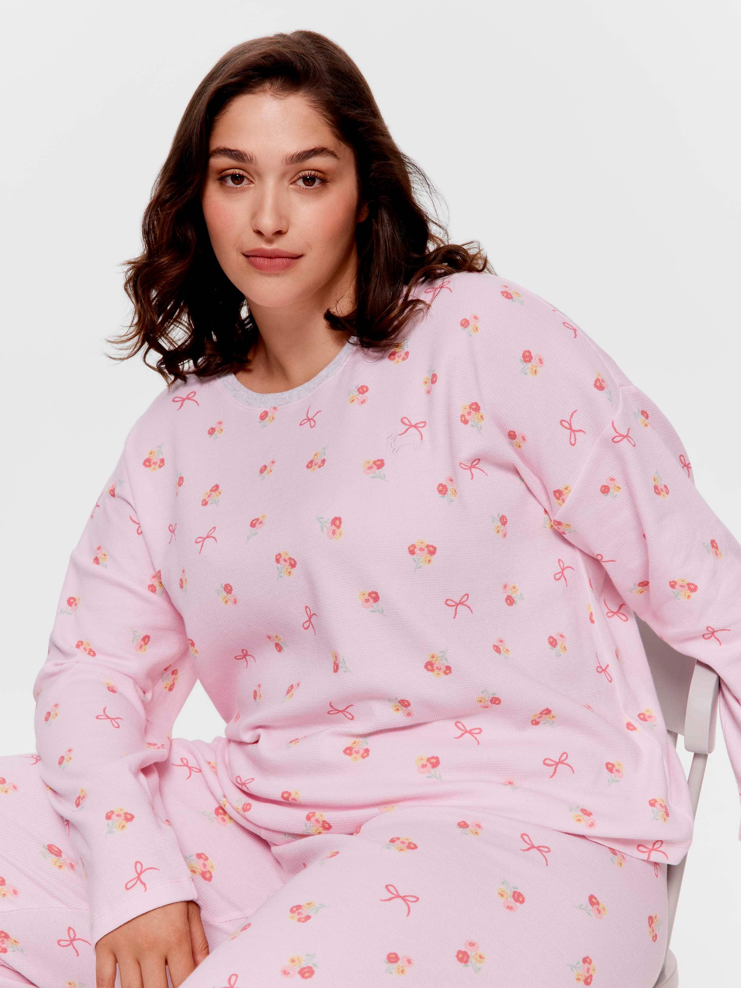 P.A. Plus Floral Waffle Long Pj Set