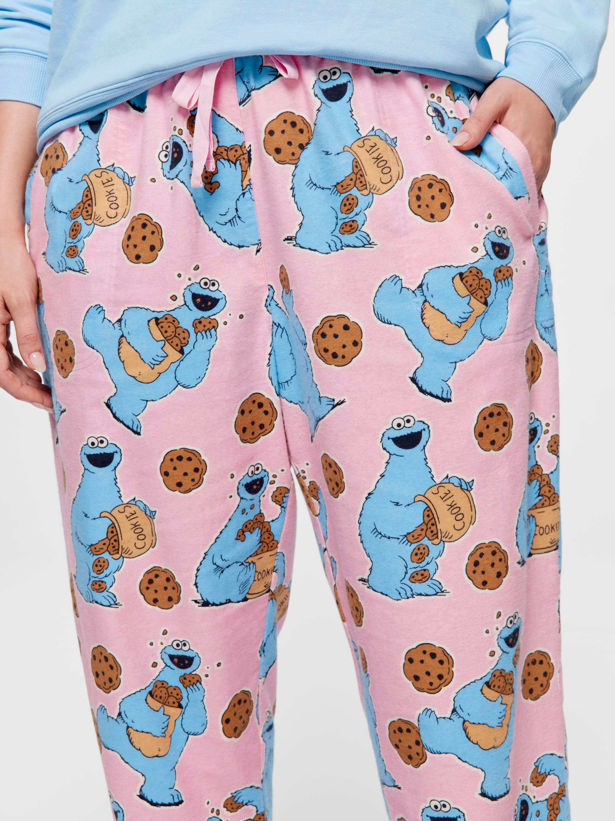 P.A. Plus Cookie Monster 100% Cotton Flannelette Roll Up Pj Pant