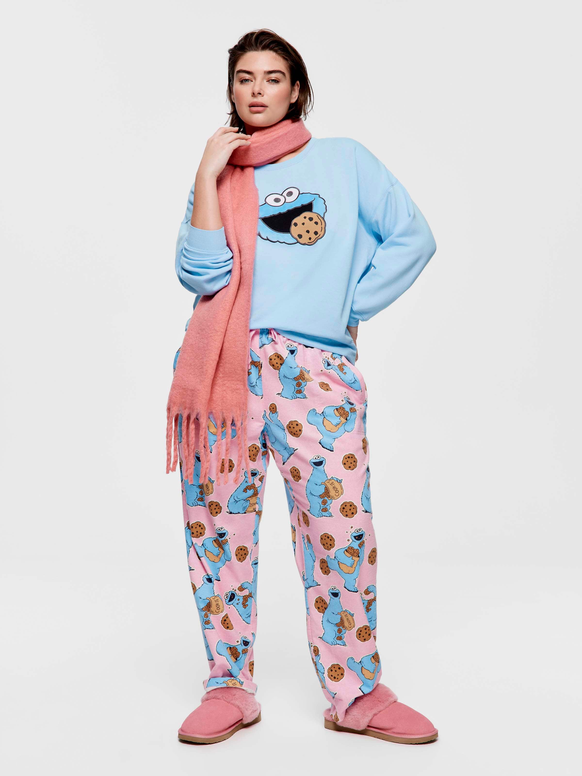 P.A. Plus Cookie Monster 100% Cotton Flannelette Roll Up Pj Pant