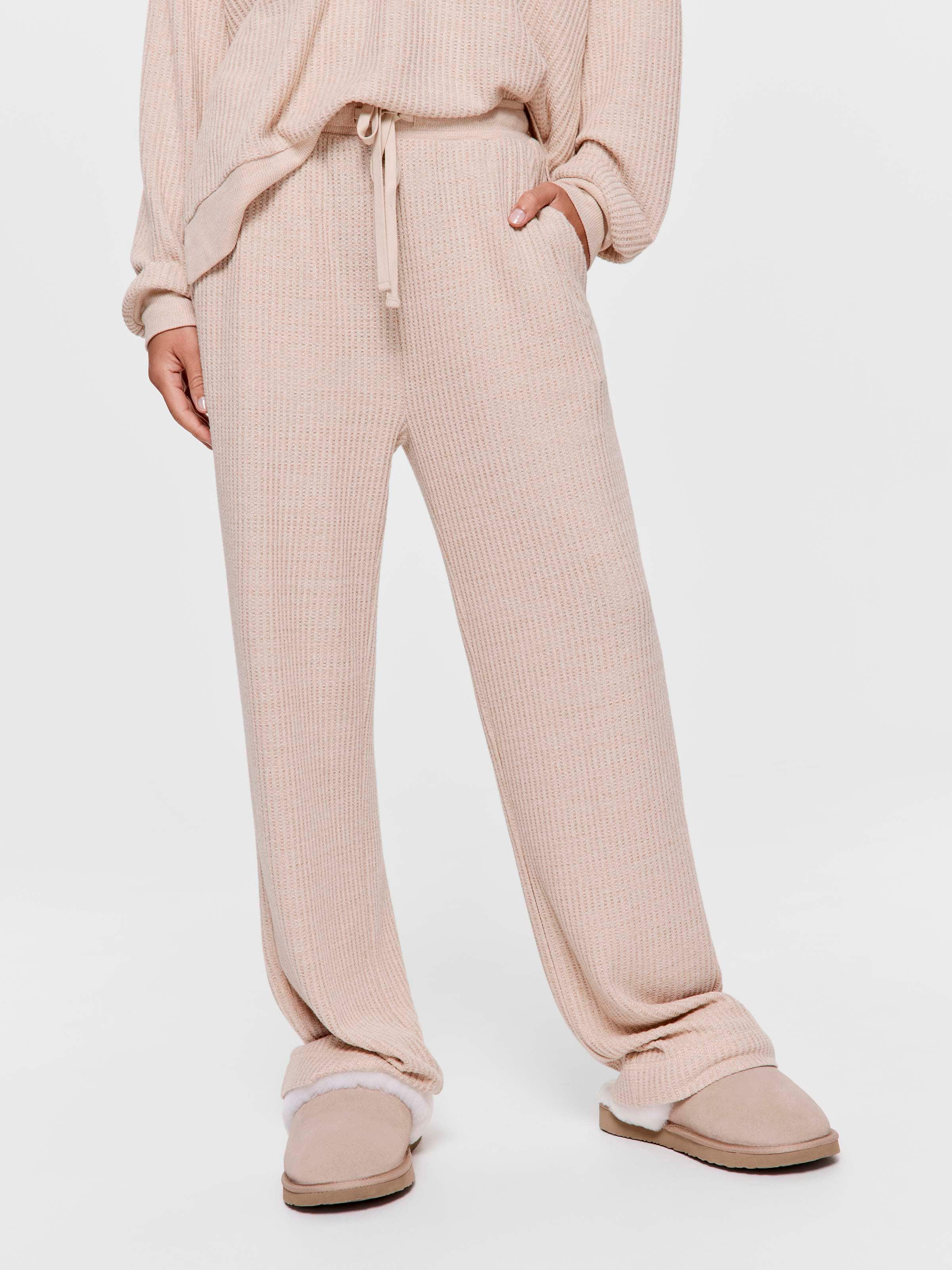 Caramel Brushed Waffle Straight Leg Pj Pant