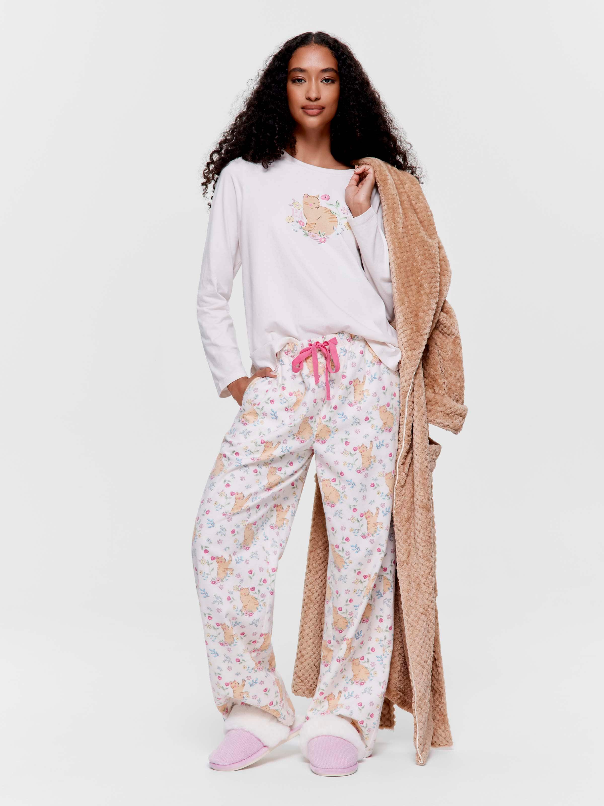 Floral Cat 100% Cotton Flannelette Classic Pj Pant