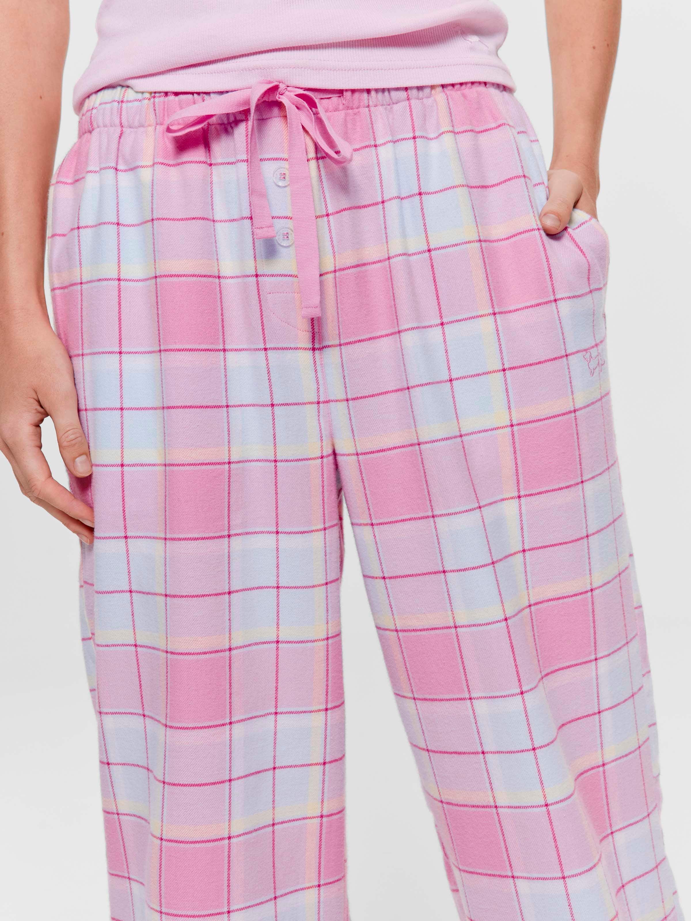 Pink Pastel Check 100% Cotton Flannelette Classic Pj Pant