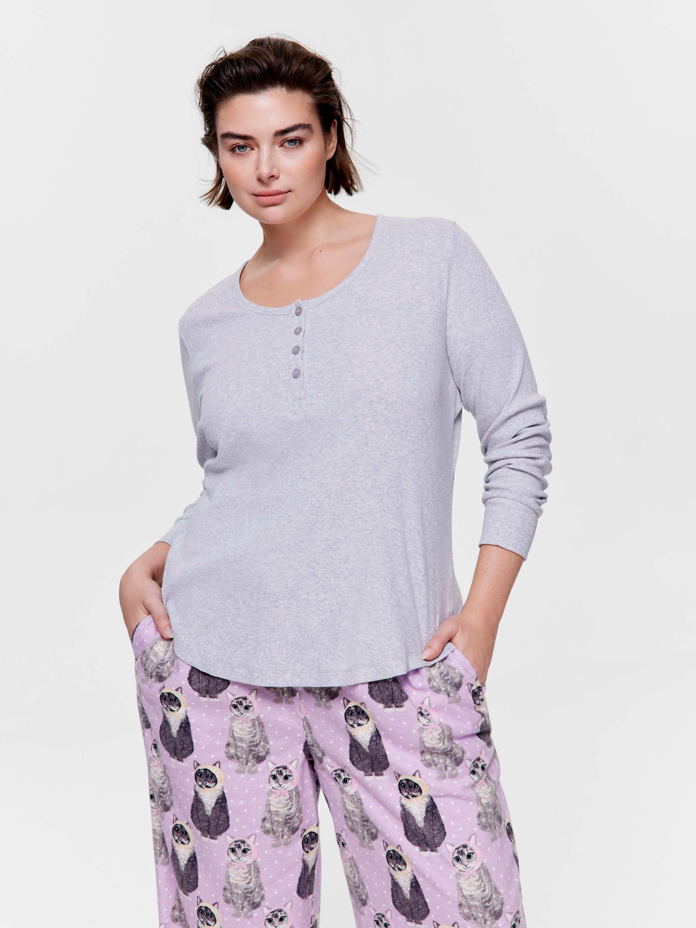 P.A. Plus Classic Rib Henley Long Sleeve Top