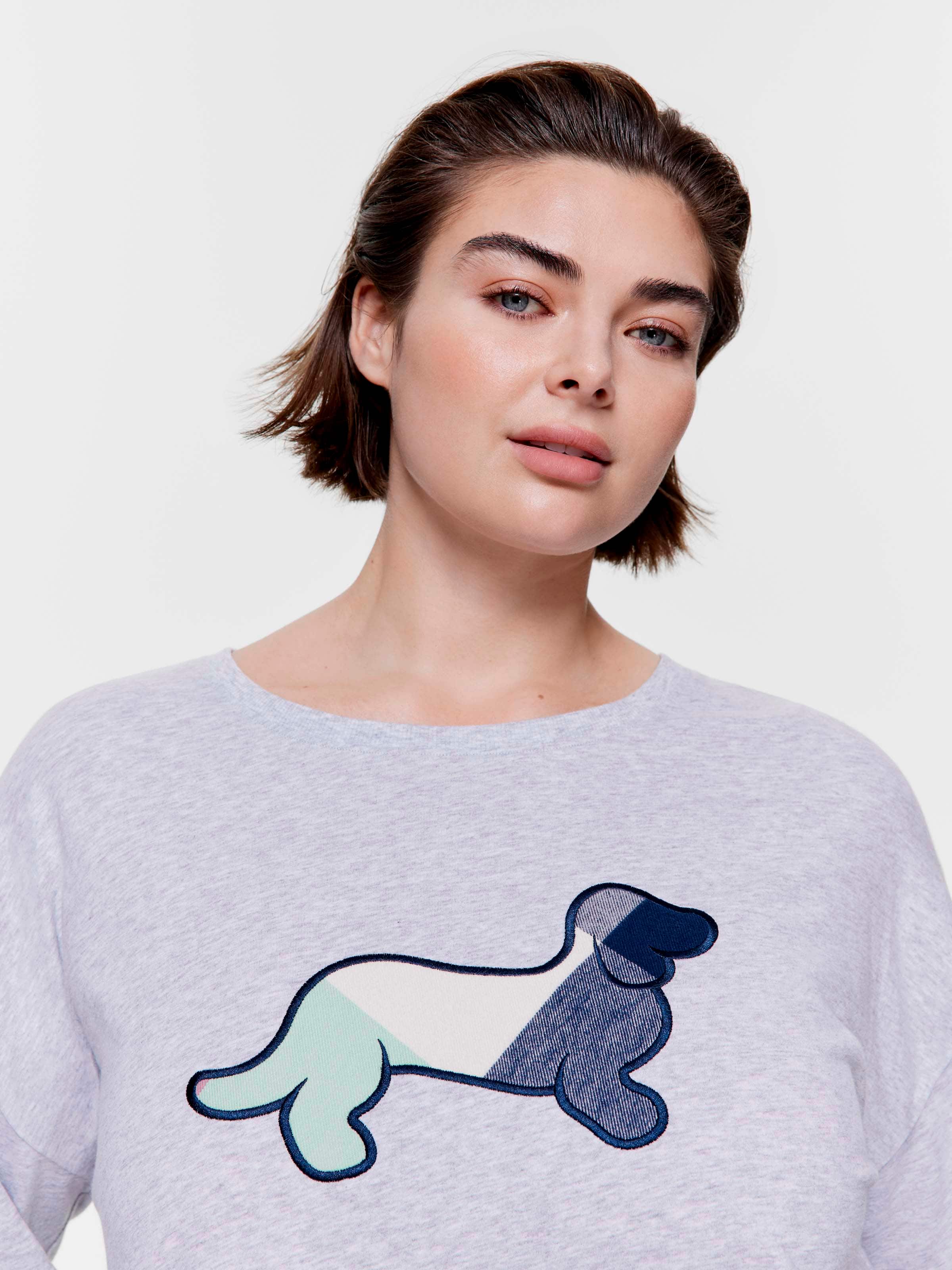 P.A. Plus Grey Buffalo Check Penny Applique Long Sleeve Top