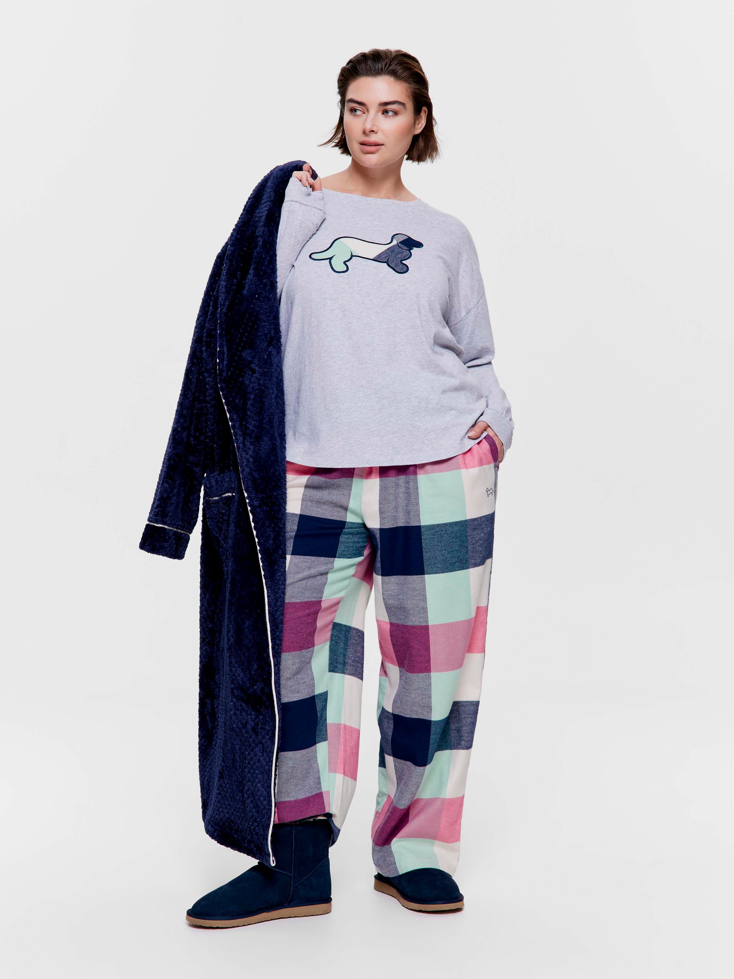 P.A. Plus Grey Buffalo Check Penny Applique Long Sleeve Top