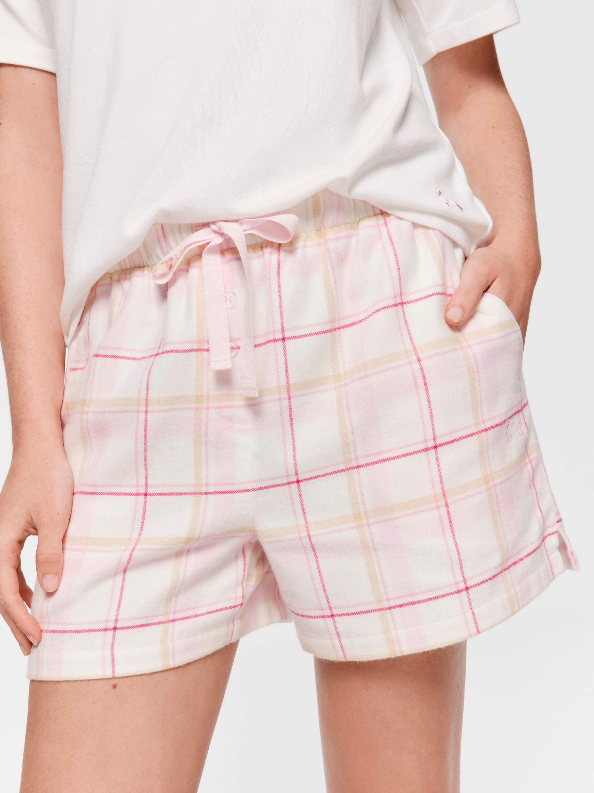 Biscuit Check 100% Cotton Flannelette Mid Short