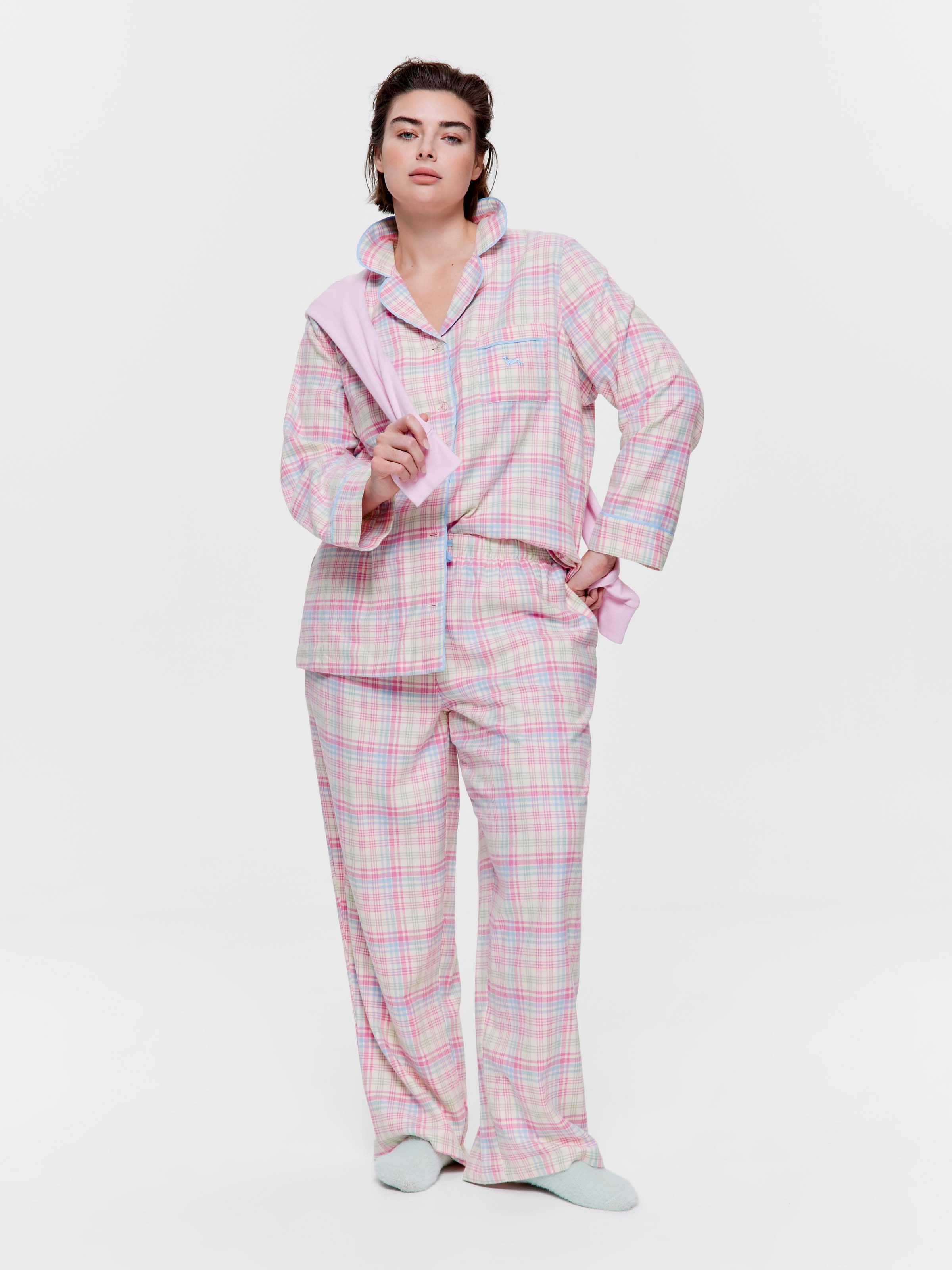 P.A. Plus Pastel Check 100% Cotton Flannelette Classic Pj Set