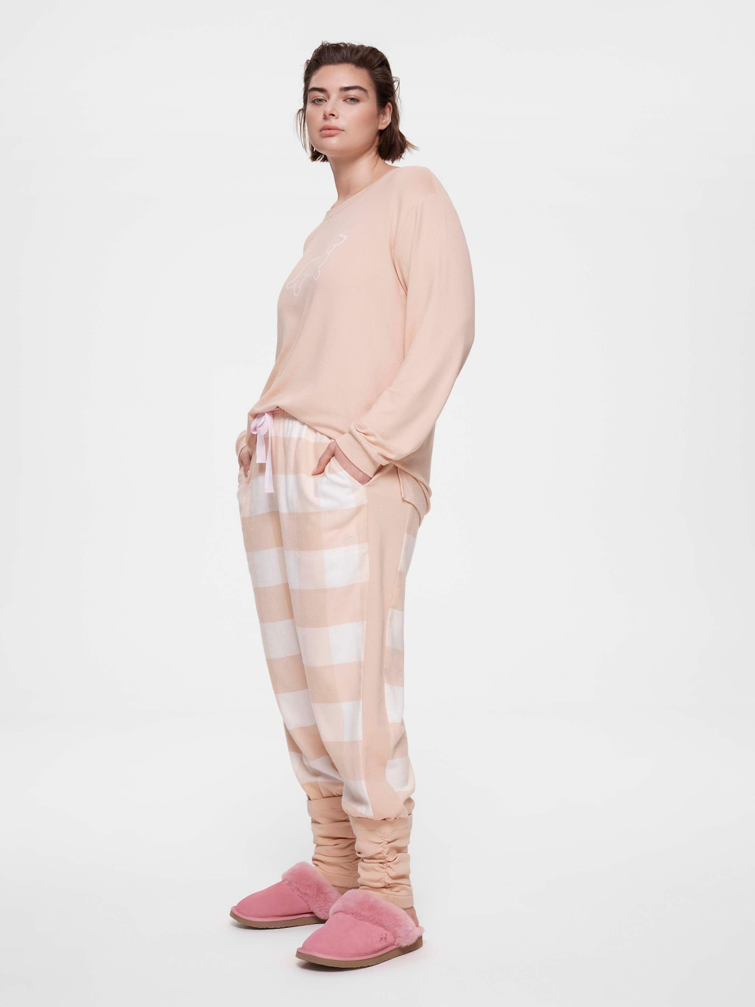 P.A. Plus Caramel Buffalo Check 100% Cotton Flannelette Legwarmer Pj Pant