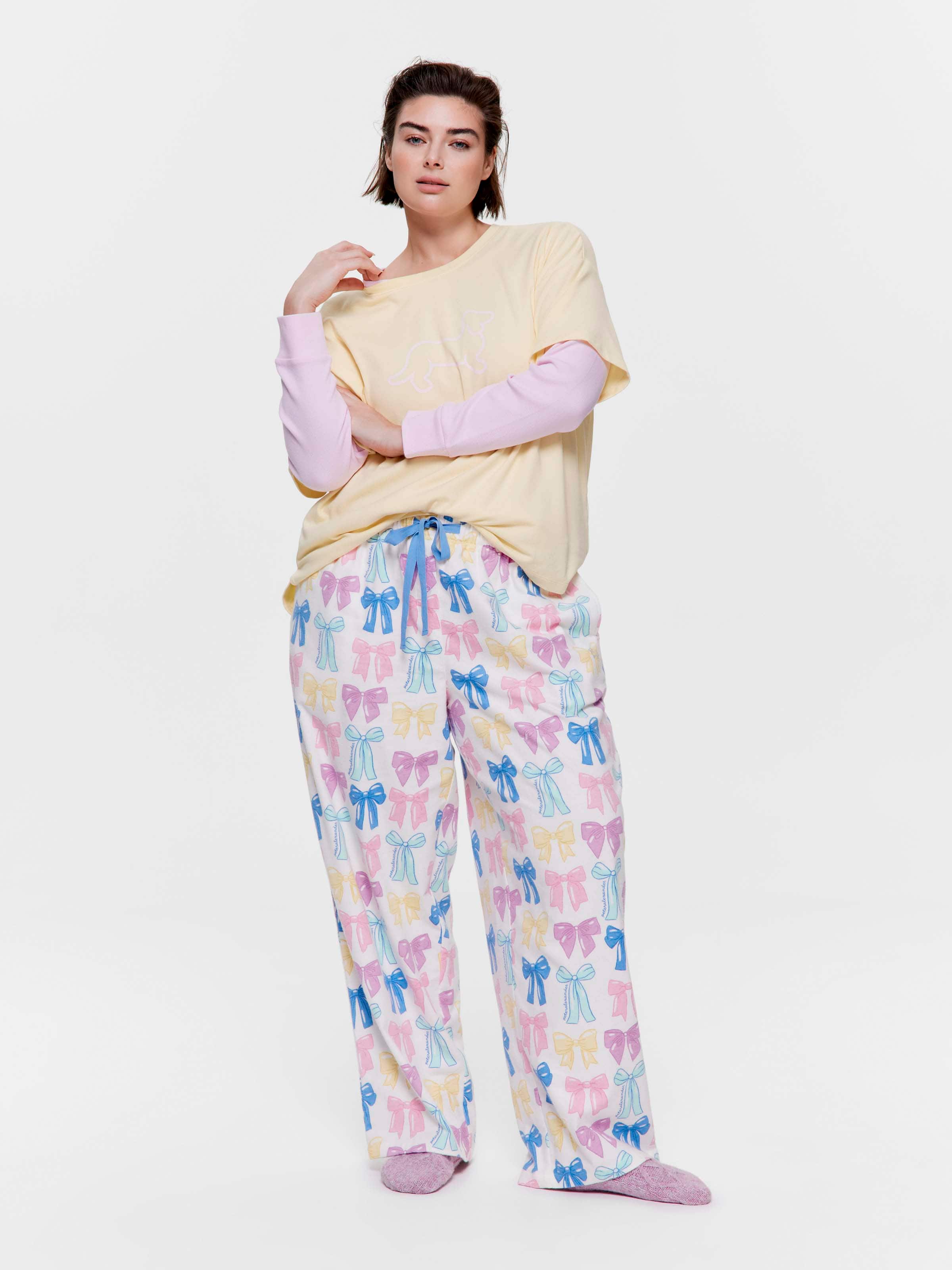 P.A. Plus Pastel Bows 100% Cotton Flannelette Classic Pj Pant