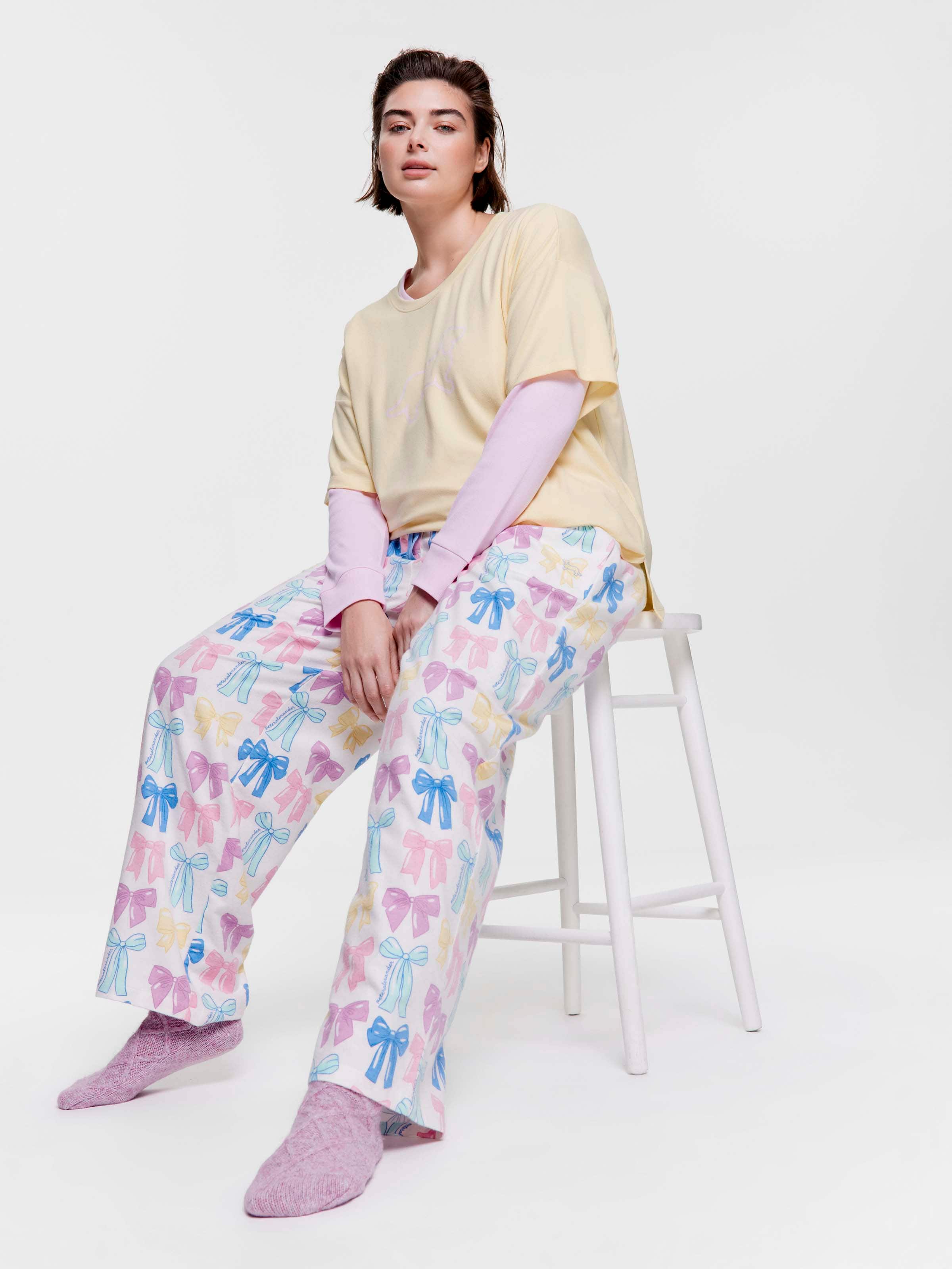 P.A. Plus Pastel Bows 100% Cotton Flannelette Classic Pj Pant
