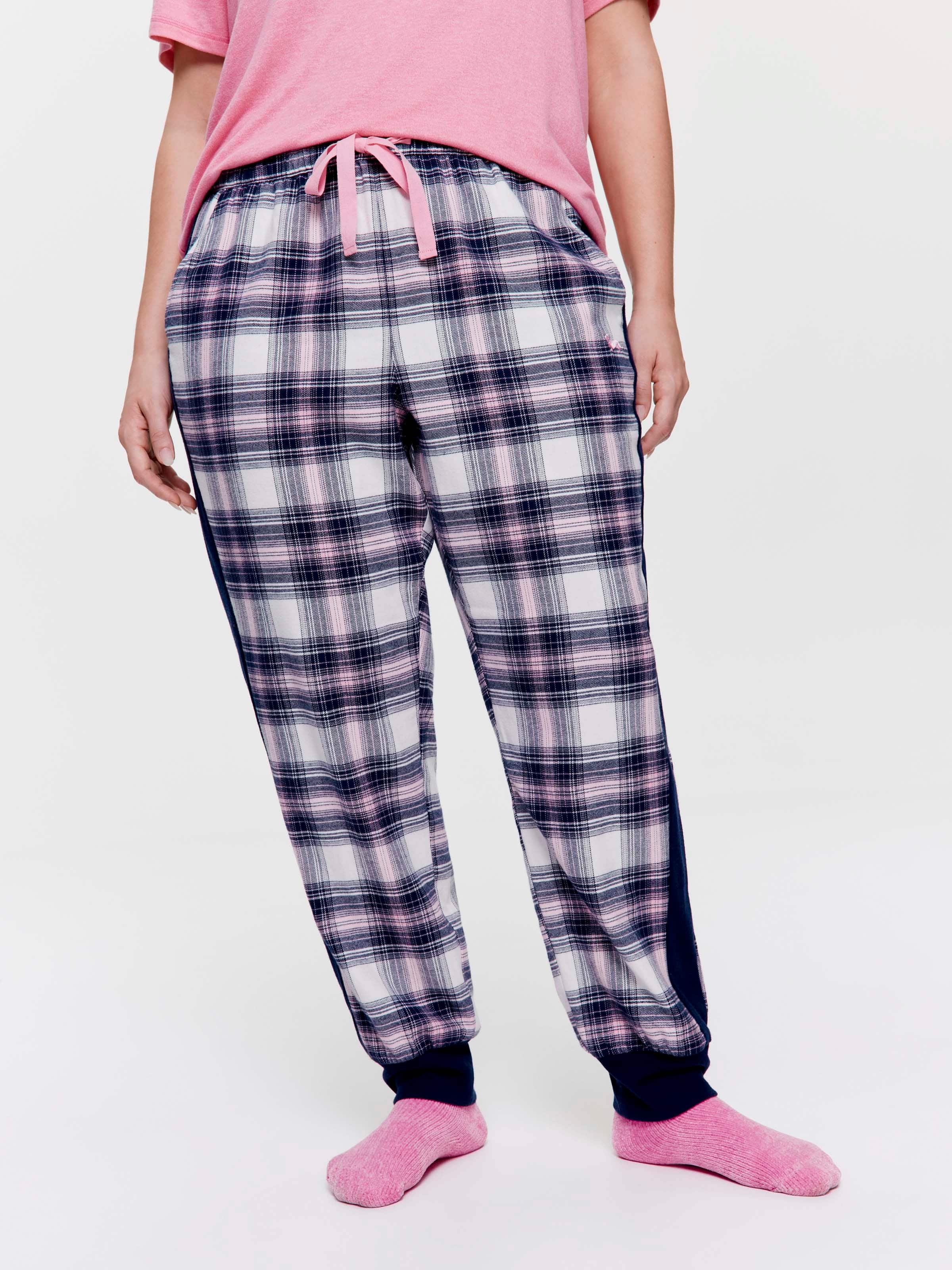 P.A. Plus Peach Check Cuff 100% Cotton Flannelette Pj Pant