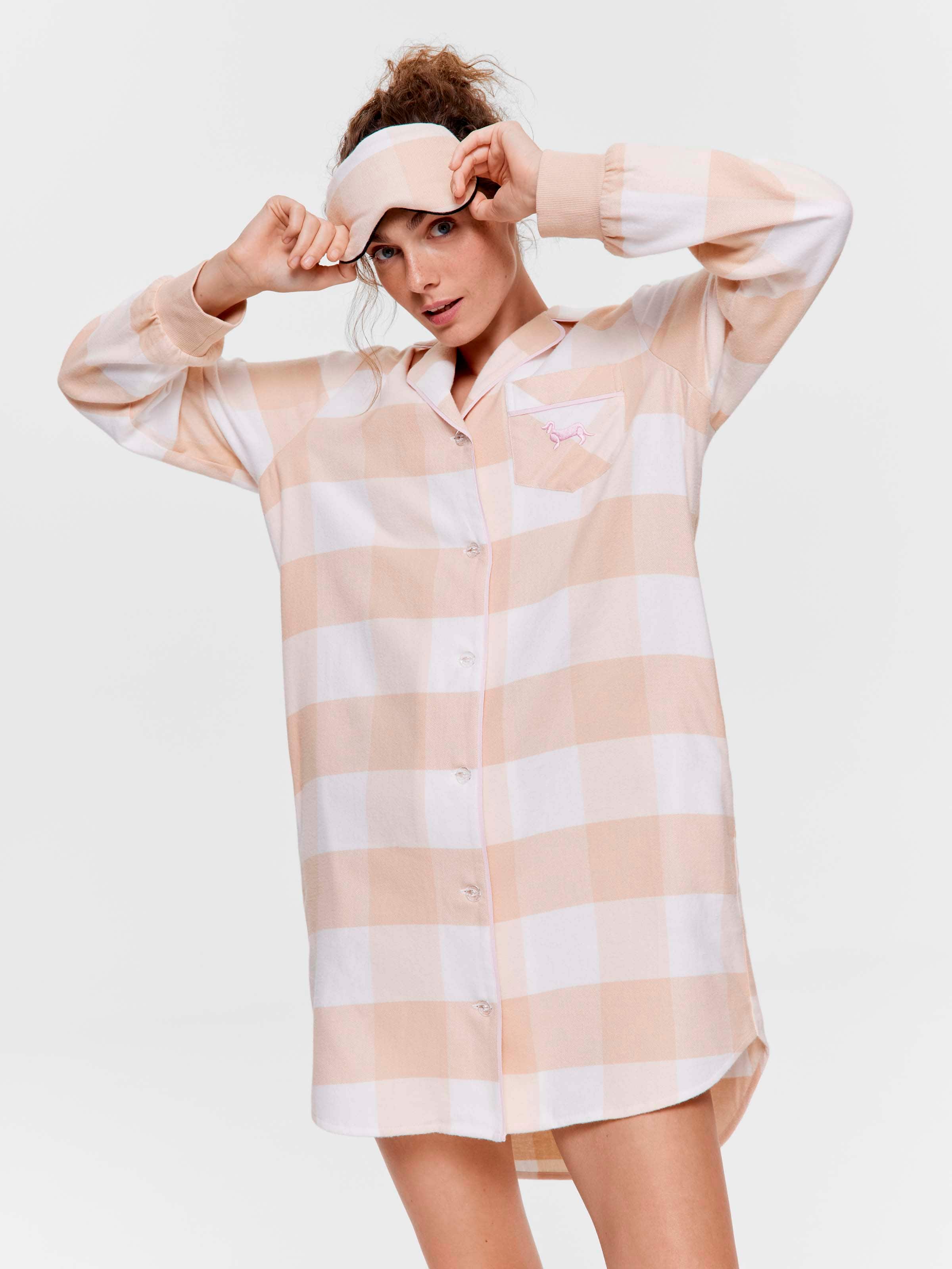 Caramel Gingham 100% Cotton Flannelette Nightshirt